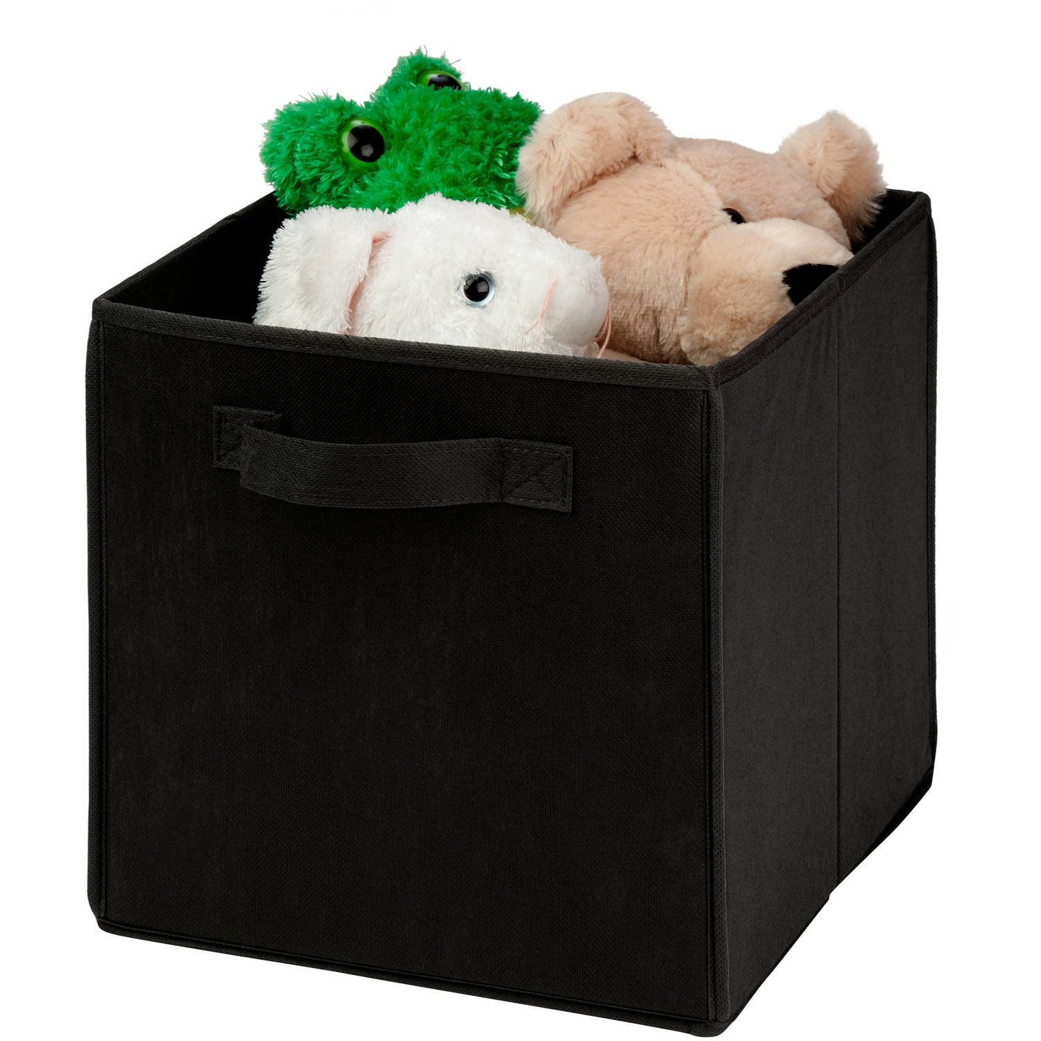 URBNLIVING Collapsible Storage Cube Drawer Box with Carry Handles (Large, Black)