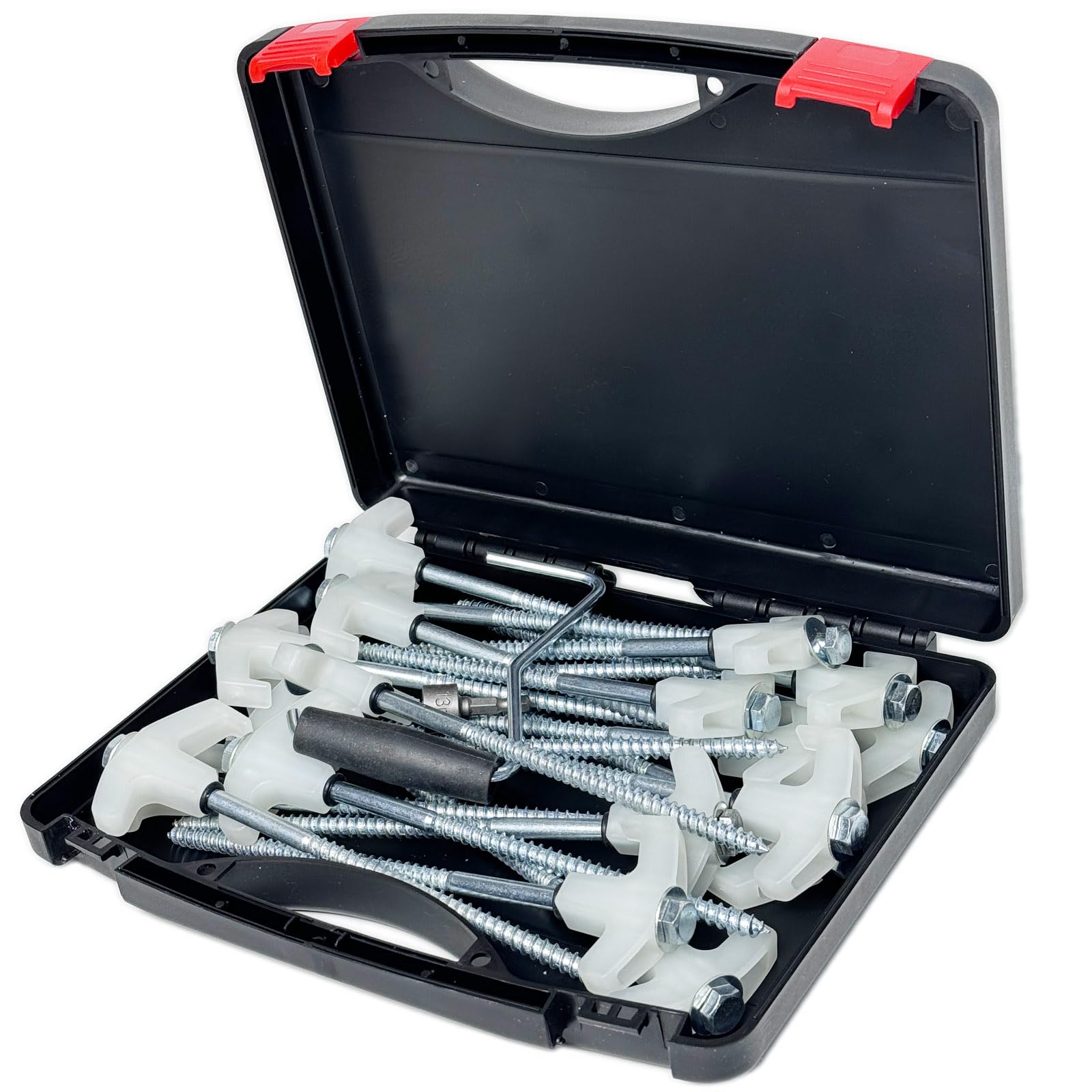 20PCS Screw in Tent Stakes, Glow in The Dark Heavy Duty Steel Tent Pegs with a Hex Head Adapter, a Pull Hook and a Convenient Carry Case