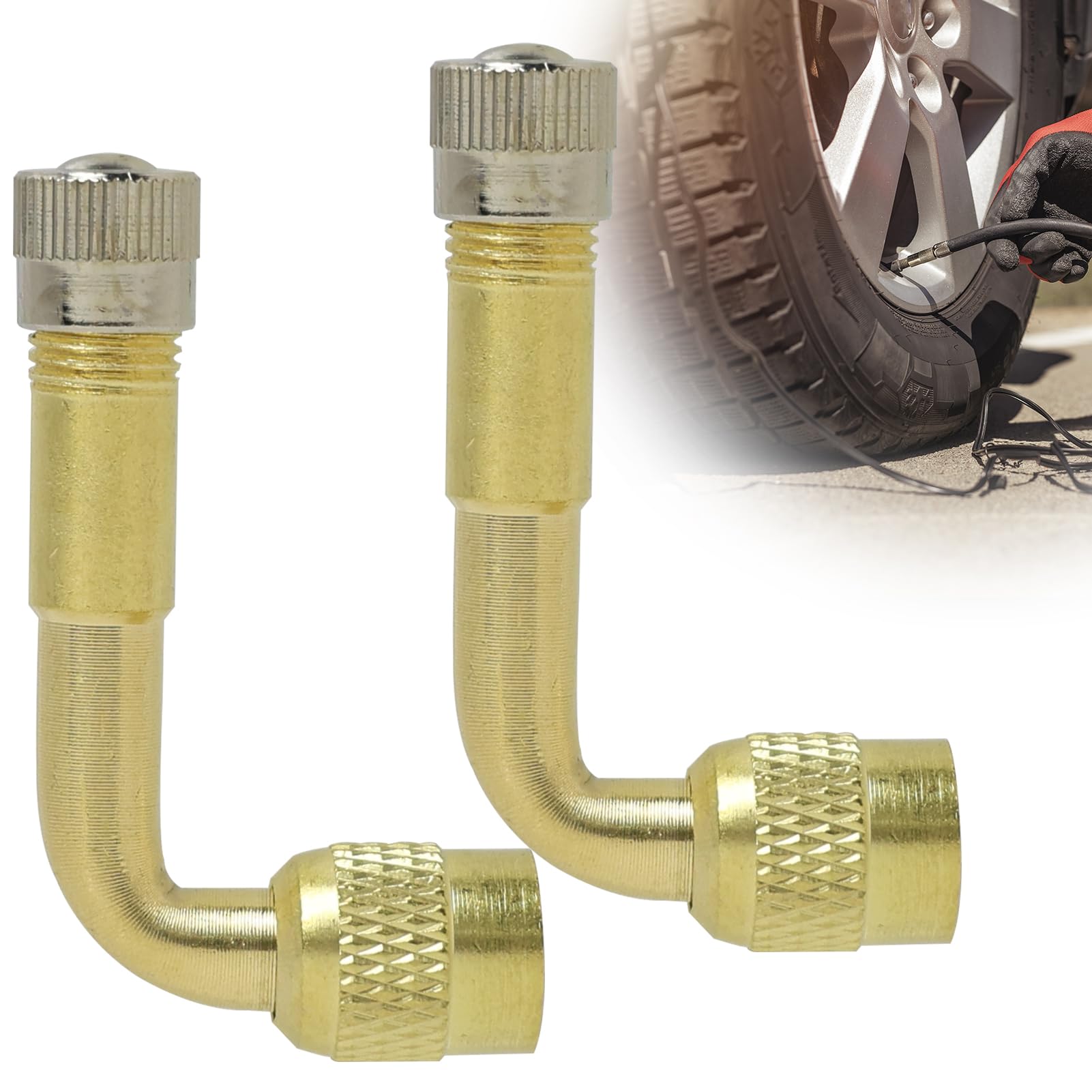 Lot De 2 Rallonges De Valve à 90 Degrés En Cuivre Extension De Valve De Pneu Pour Voiture, Moto, Vélo Ou Scooter - Auto