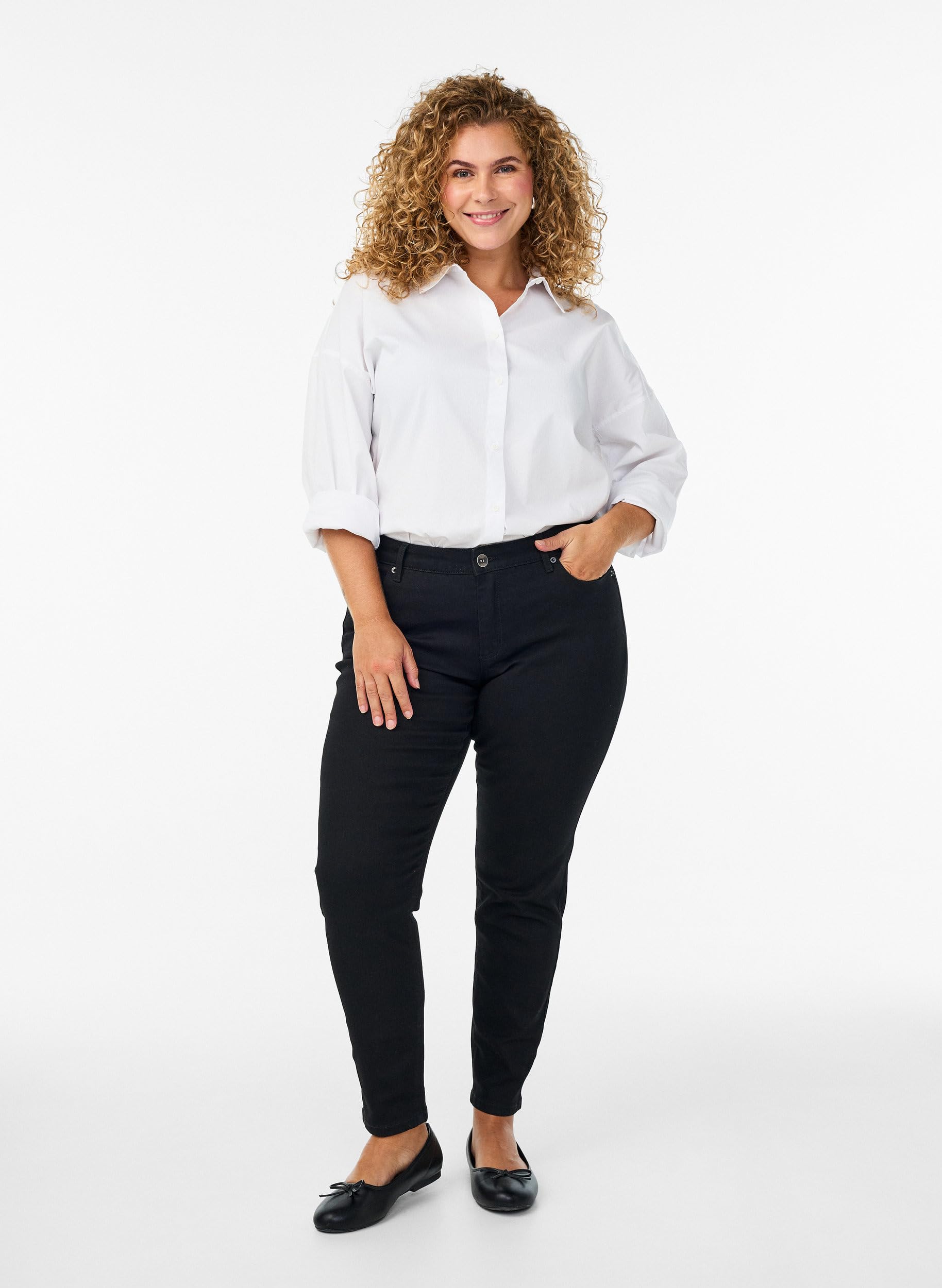 Zizzi Pantalones vaqueros Emily para mujer, talla grande, corte ajustado, cintura regular, talla 42-60