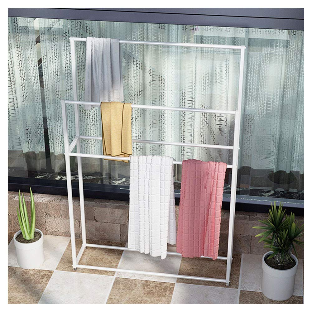 Support pour serviettes de piscine à 2 étages en métal avec base robuste, robuste et résistant à la rouille pour cuisine, blanc piscine 85 x 20 x 110 cm