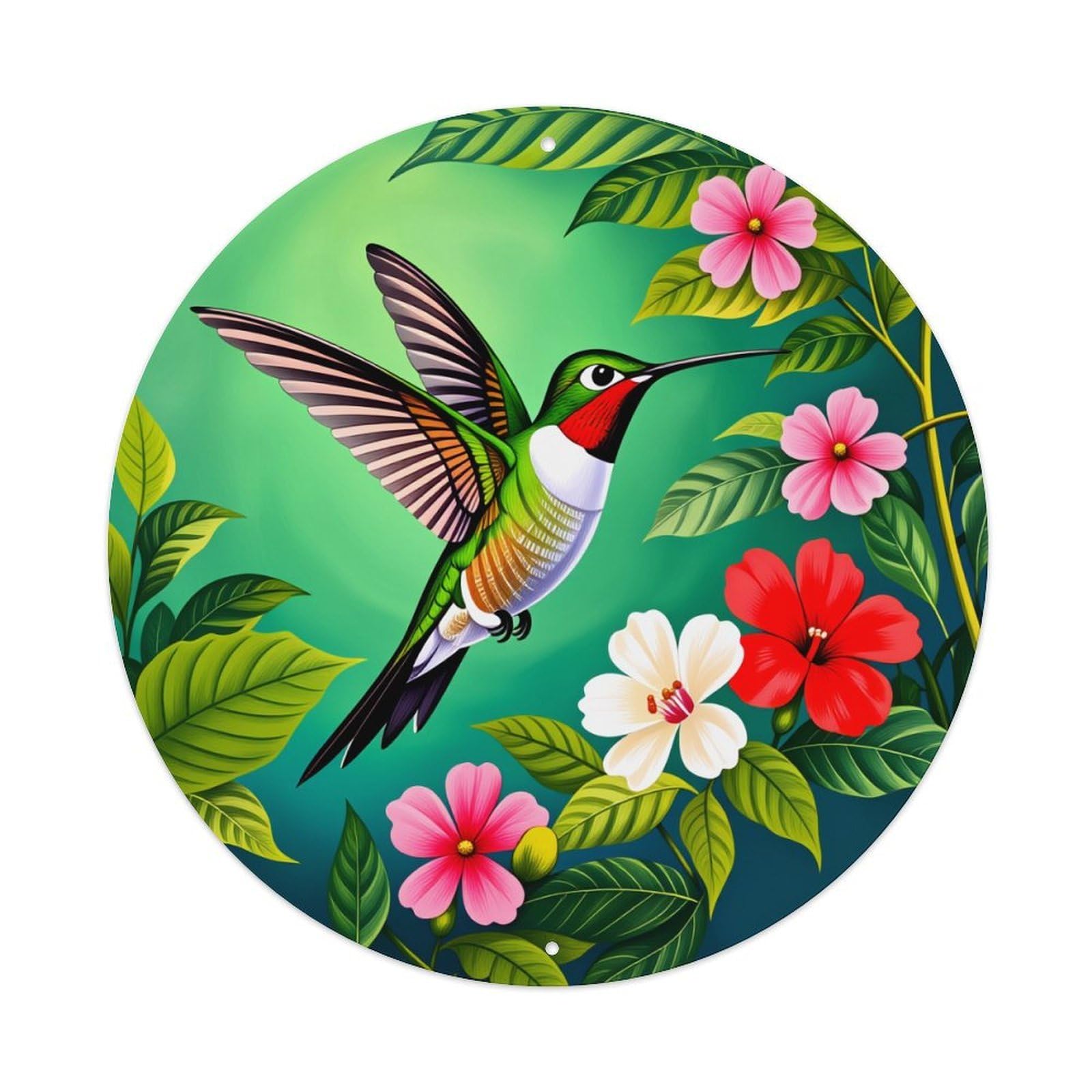 Hummingbird Flower Leaves Green Background Metal Tin Sign Vintage Garden Bedroom Cafe Bar Man Cave Home Wall Decor Metal Poster 8x8 inches