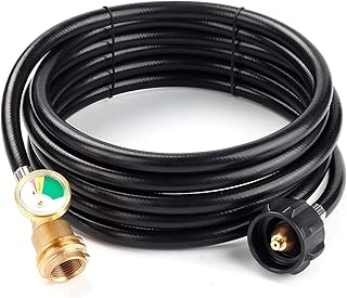 Bbcuepro 12 FT Universal Propane Extension Hose with Gauge - Leak Detector Replacement for Propane Tank, Gas Grill, Heater, RV, Fire Pit and More - Type1 Tank x Male QCC/POL Fittings