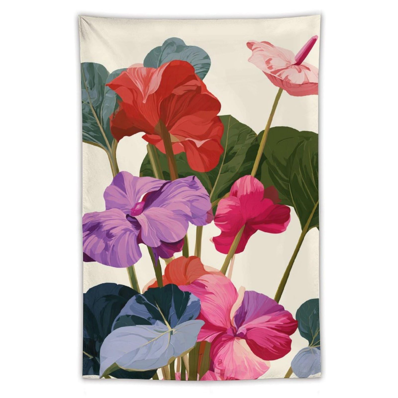 Jubonexis Vintage Botanical Flower in Red Pink Minimalist Tapestry Polyester Aesthetic Wall Hanging Bedroom Living Room Dorm Decor 40"x60"
