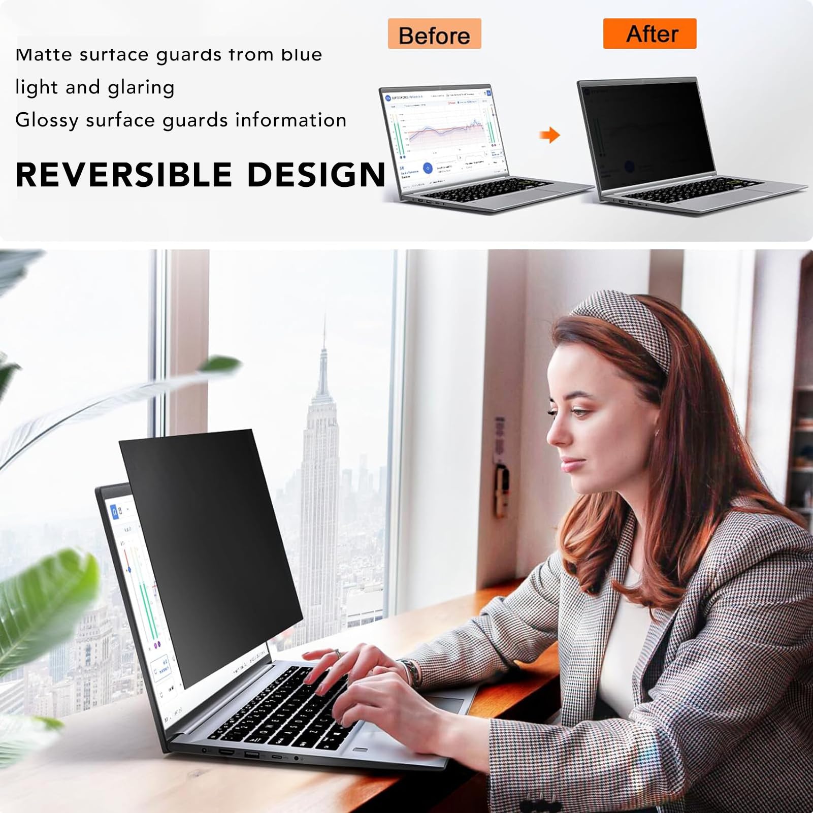 IPROKKO Laptop Sichtschutzfolie 14 Zoll, Abnehmbarer Sichtschutz Seitenverhältnis 16:9 Anti Blaulicht Blendschutz Blickschutzfolie Displayschutz Blickschutzfilter für Hp/Dell/Acer/Lenovo/ThinkPad/Asus