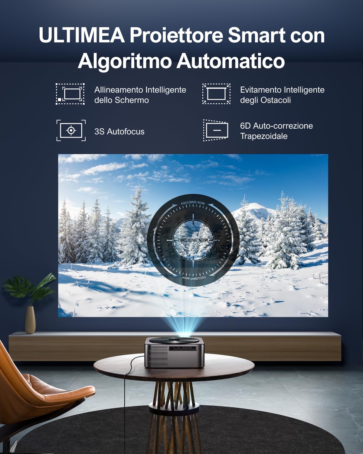 ULTIMEA Proiettore 4K Supporta Nativo 1080P, Auto Focus & Keystone 700 ANSI 21000Lumens Smart Videoproiettore, Bluetooth 5.2 WiFi HDR10, Home Cinema Projector per HDMI/iOS/Android/TV Stick, Apollo P40