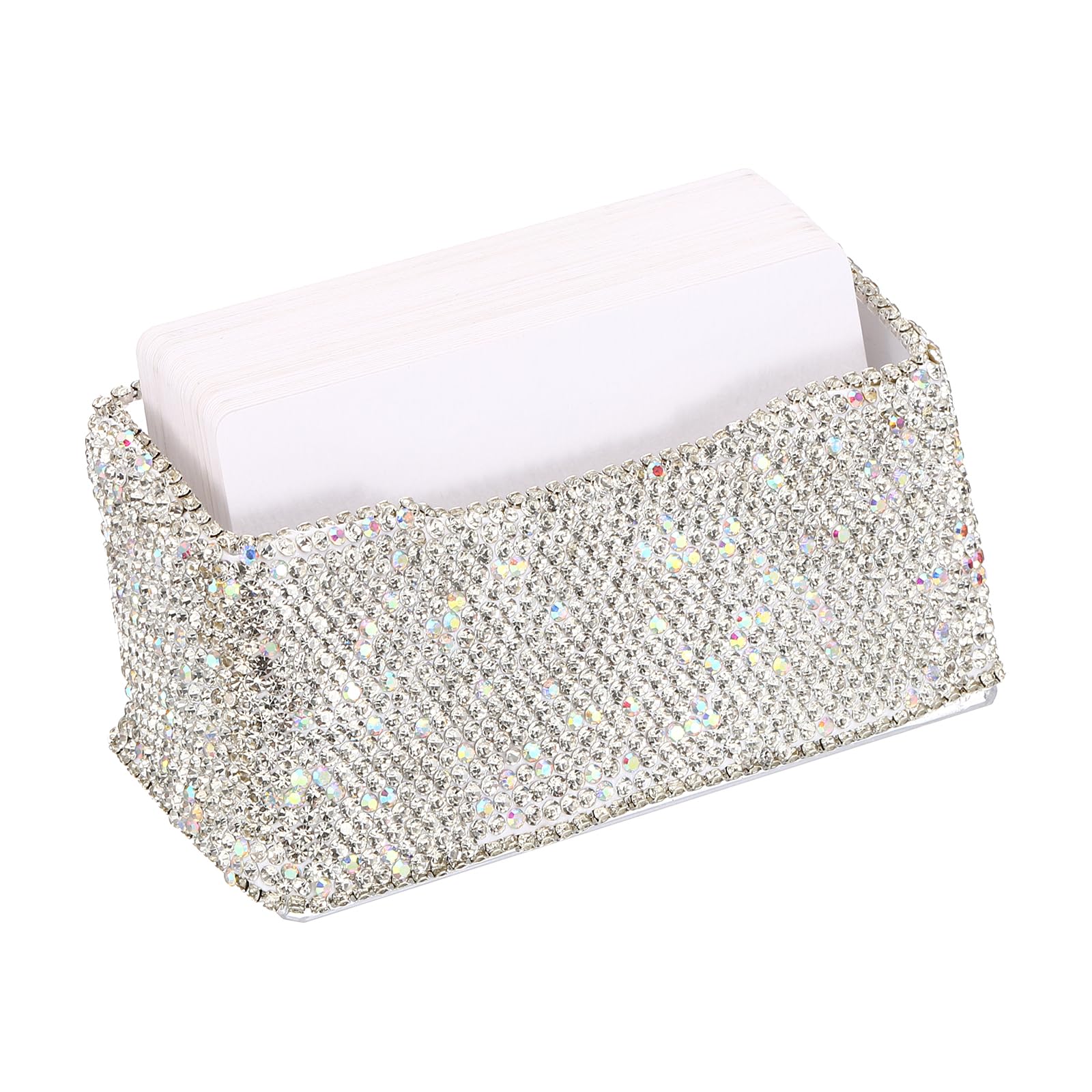 PATIKIL Business Card Holder for Desk 2 Pack Rhinestone Business Card Holders Bling Name Card Stand Organizer Cards Display for Office Exhibition White - Image 3