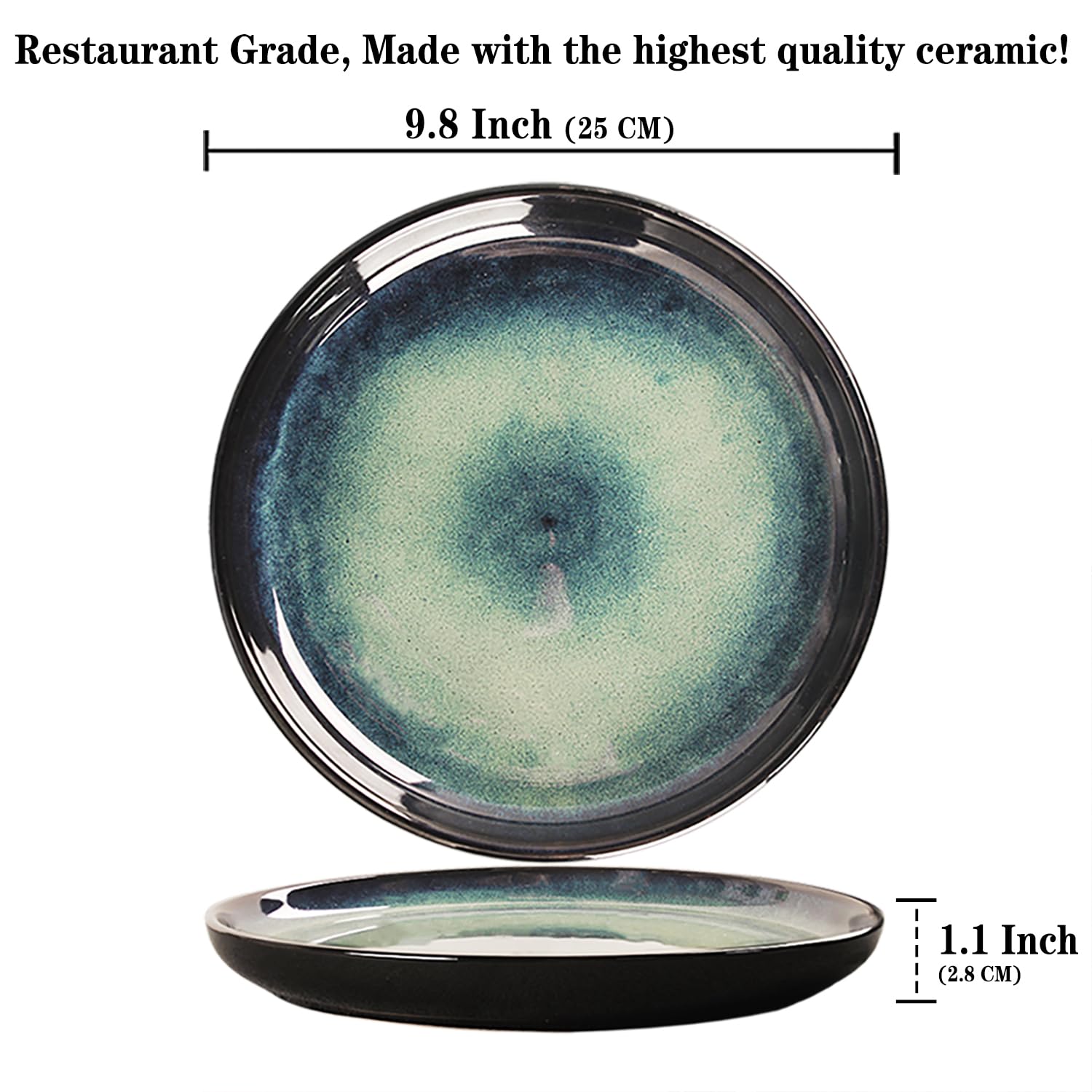 LIUYWYHCF Ceramic Salad Plates Set 9.8 inch Large Dinner Plates Set of 4, for Main course, steak, burger, Dessert, Serving Plate, Chip Resistant and Scratch Resistant, Microwave and Dishwasher Safe