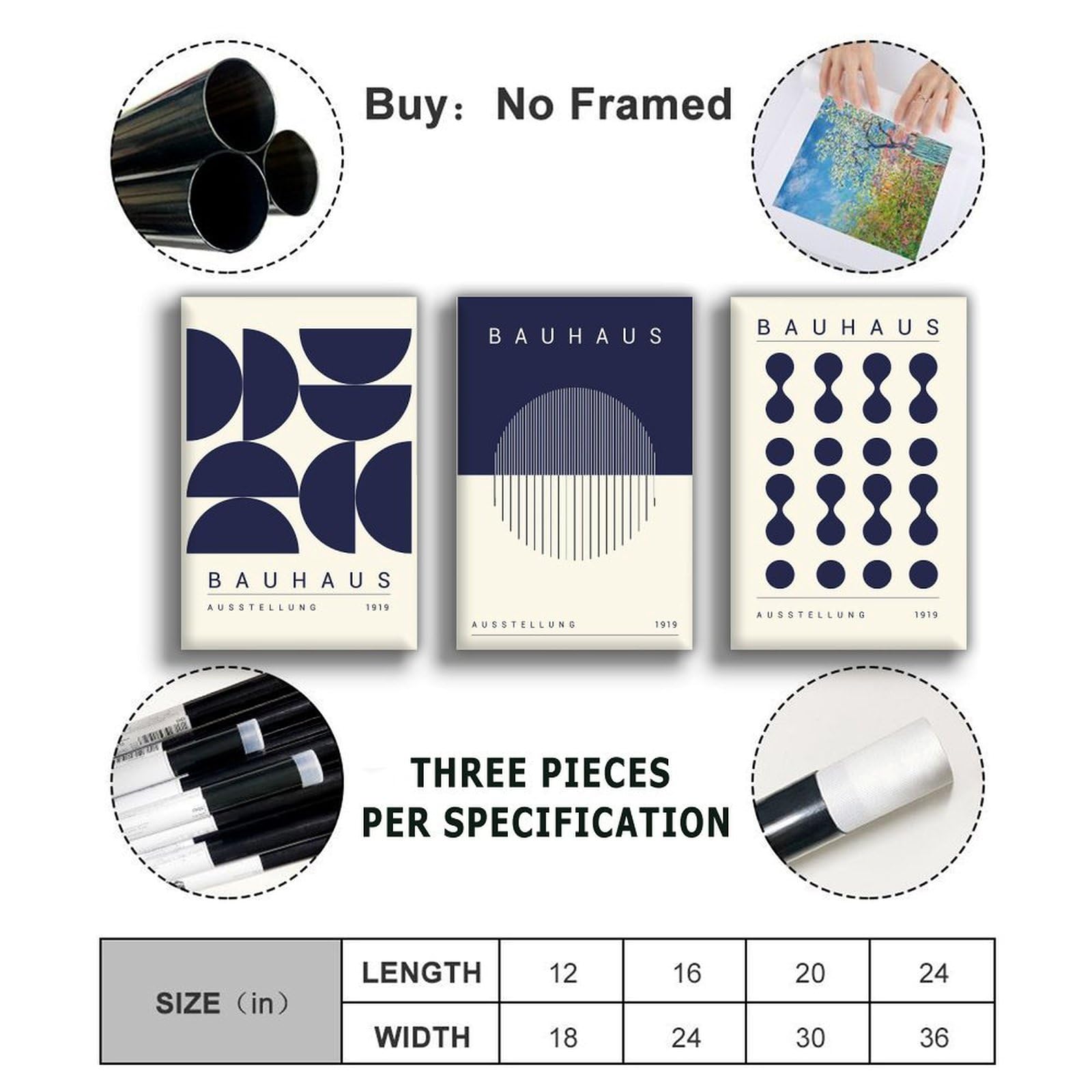 Set di 3 poster blu Bauhaus con stampa artistica moderna della metà del secolo, stampa Bauhaus, decorazione da parete per casa e ufficio, soggiorno, 30 x 45 cm