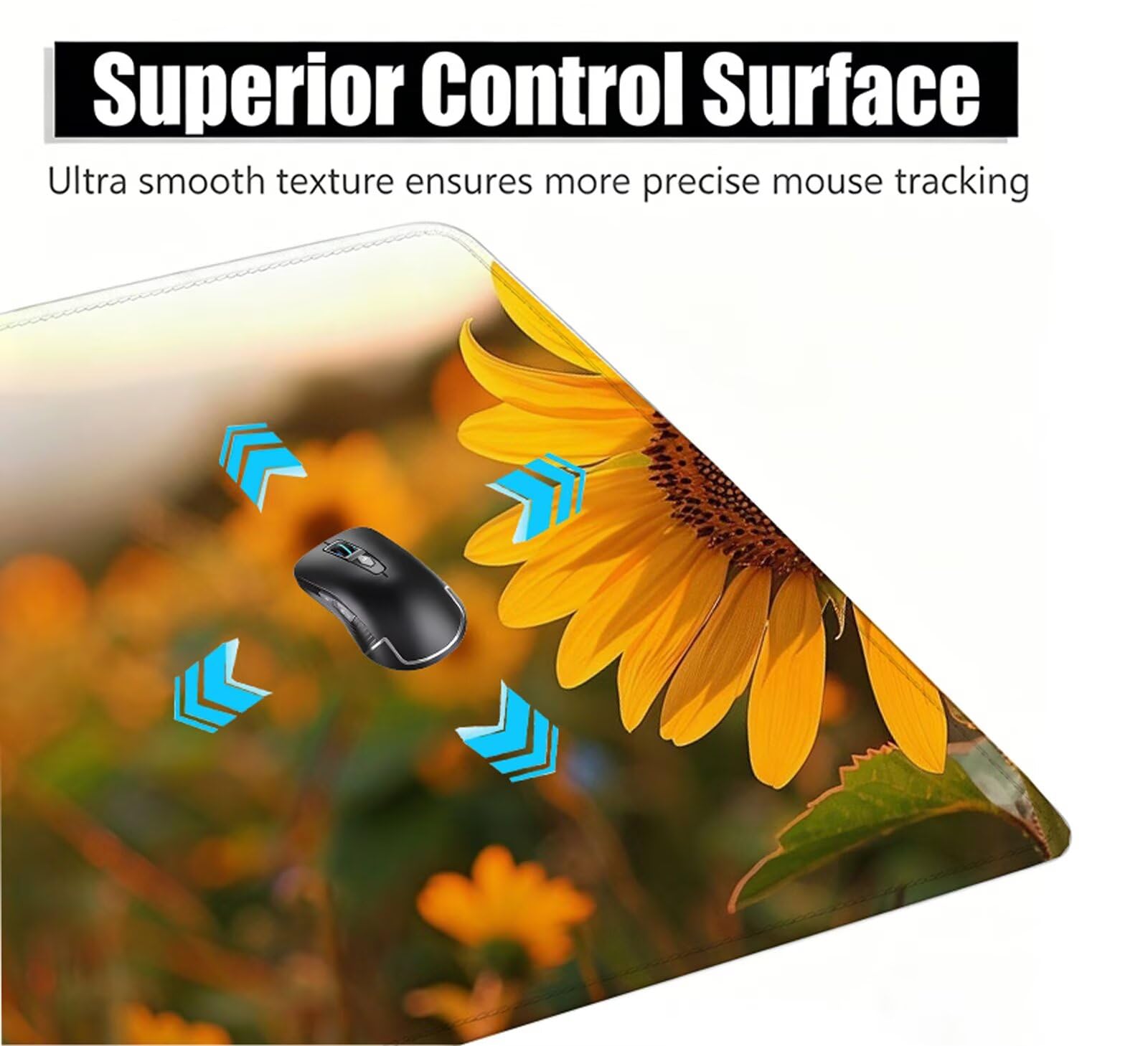 Tournesol Grand Tapis de Souris Gamer 1200x600mm, Tapis de Bureau Gaming Plantes (2) avec Coutures Renforcées, Base en Caoutchouc Antidérapant, Mouse Pad XXL pour Gaming et Bureau, Portable W6-1080