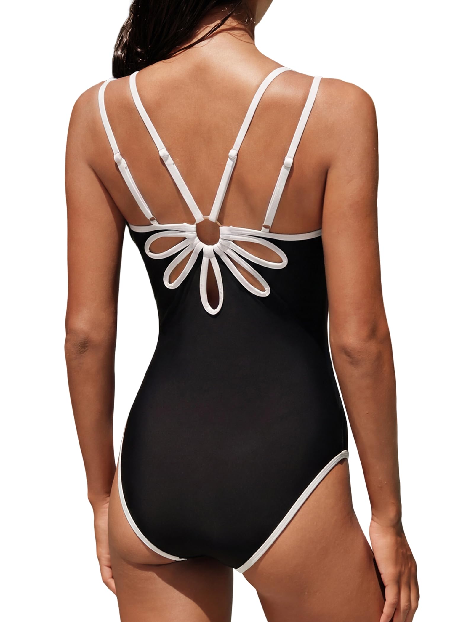 Photo 1 of ZAFUL One Piece Swimsuit Adjustable Straps Tummy Control Slimming Bathing Suit Floral Beach Bathing Suits Summer Black L