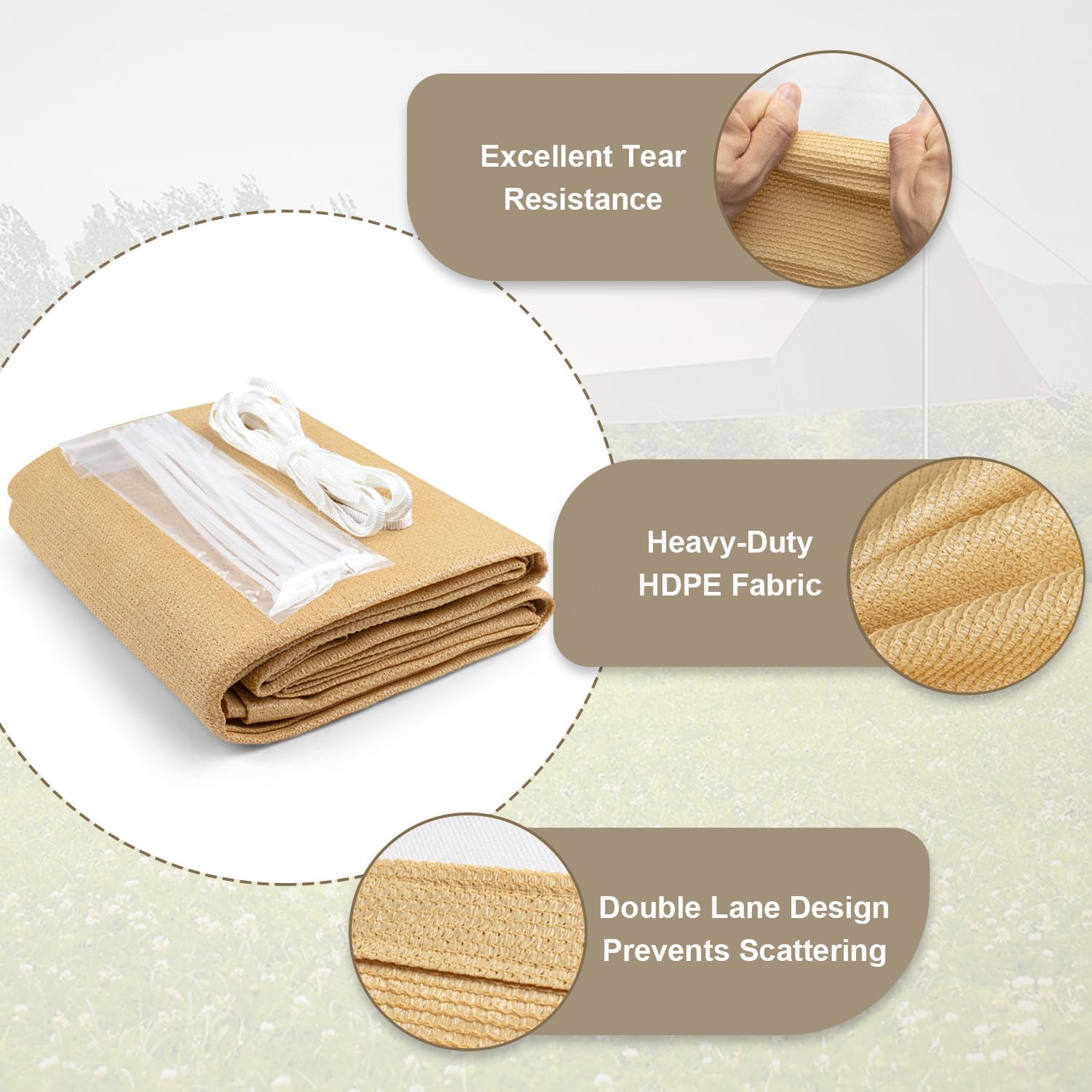 Telo Ombreggiante LOVE STORY Per Esterni 1,8x3,5 M Sabbia - HDPE Con 95% Protezione UV - Con Occhielli - 5