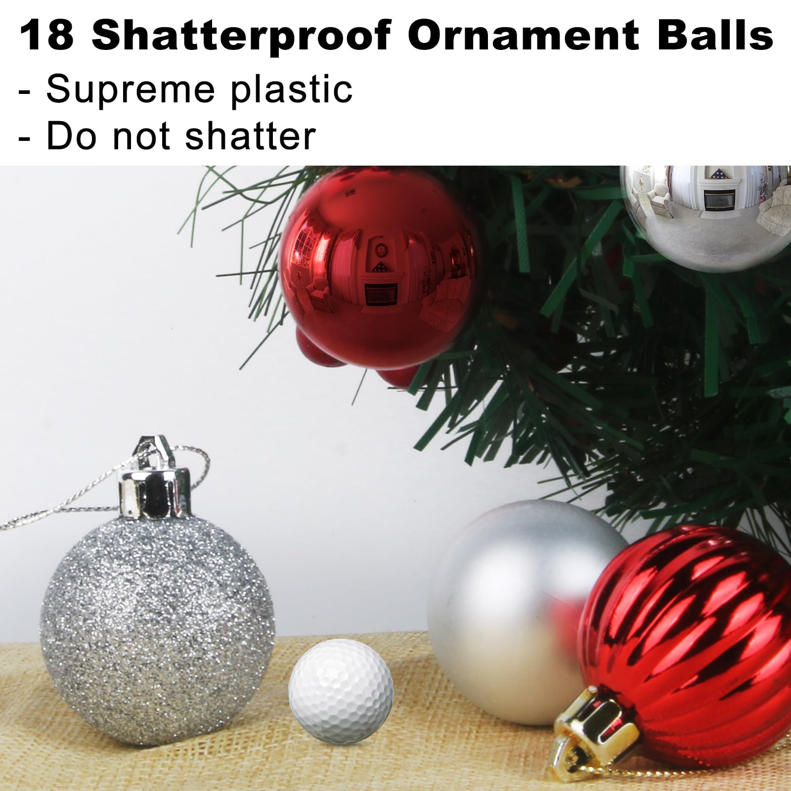 Lot de 18 grandes boules de Noël incassables à suspendre pour anniversaire, Halloween, vacances, mariage, décoration noel (argenté/rouge) - 8,1 cm