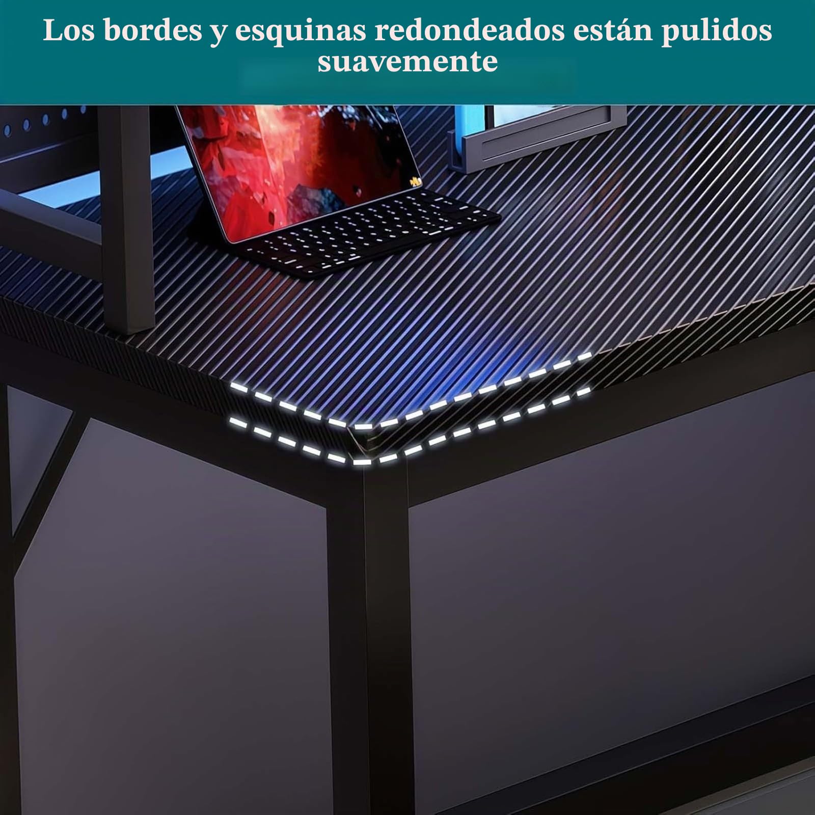 L-Shaped Gaming Desk, Corner Desk Computer Workstation, Carbon Fiber Finish, Cable Management, 100Kg Weight Capacity, Corner Computer Gaming Desk 140 * 100cm