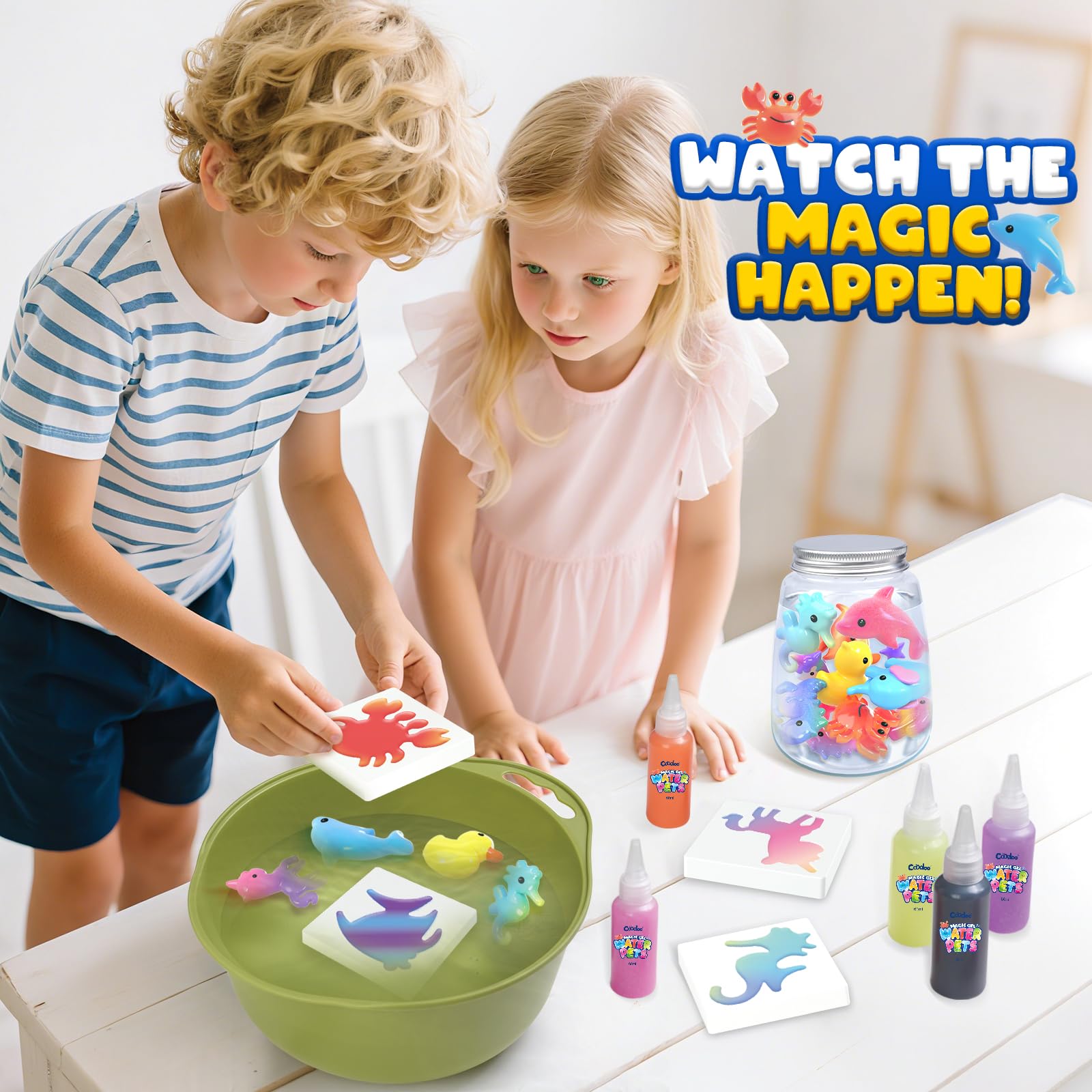Magic Water Elf Toy Craft Kits for Kids, DIY Your Own Aqua Fairy Water Pets & Squishy Maker Toys with 10 Magic Gels and 8 Molds, Art Supplies Arts and Crafts for Kids Boys and Girls Ages 4-8 6-8