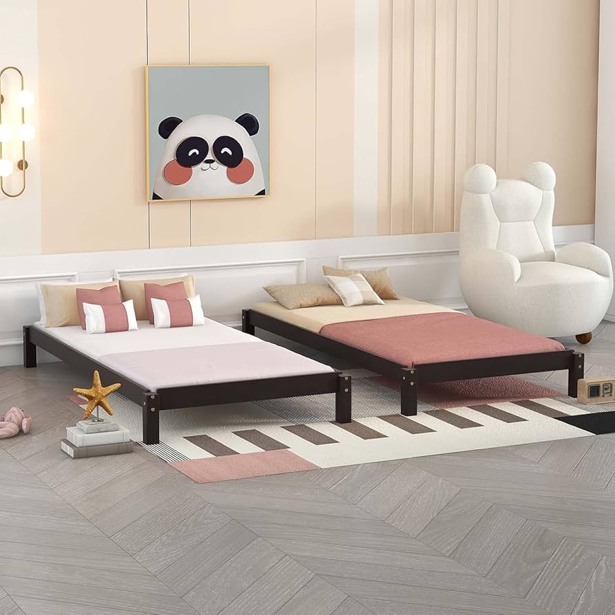 Amazon.com: TIMERAGE Double Twin Size Convertible Platform Bed, 2