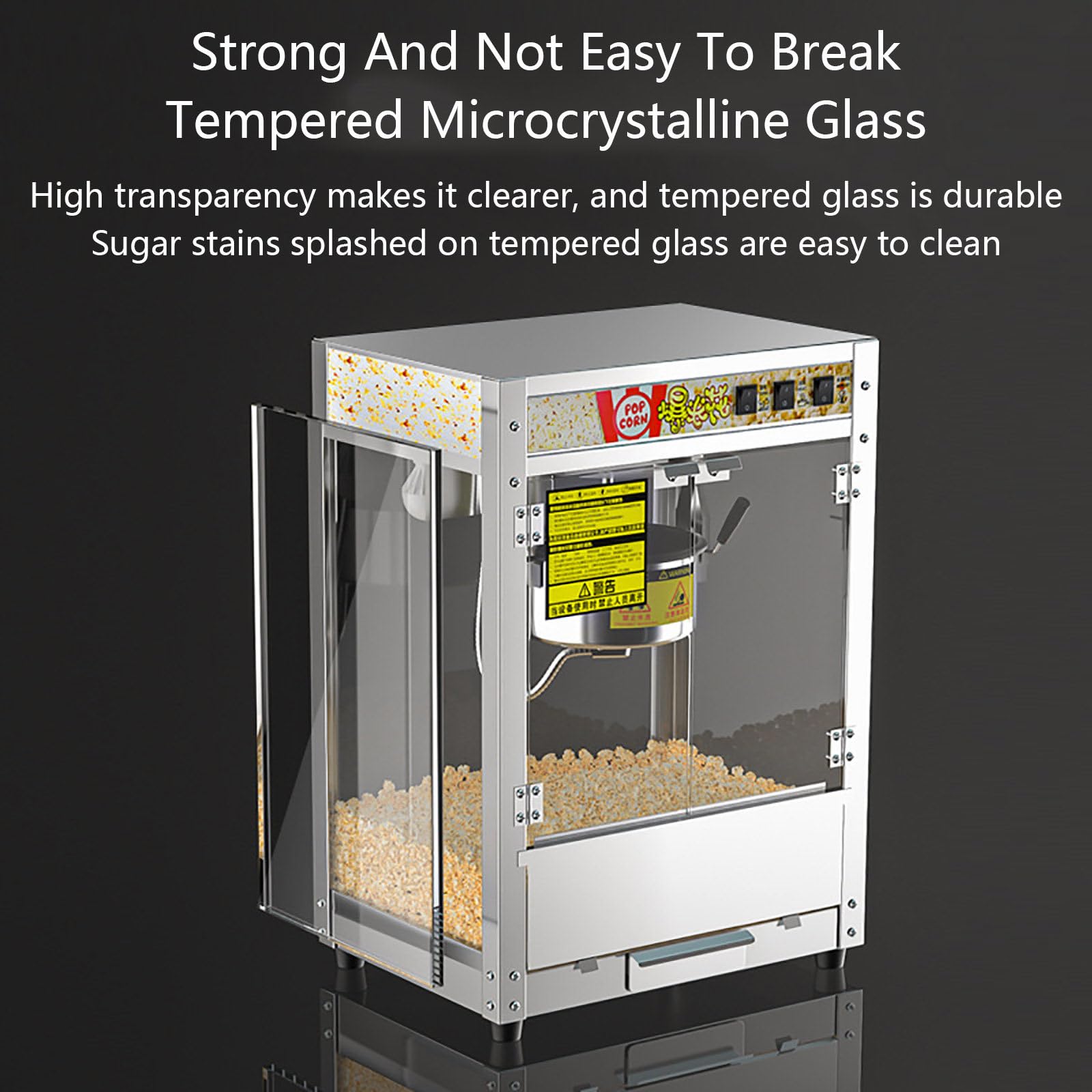Máquina Comercial para Hacer Palomitas de Maíz, 1250 W, para Encimera, con Control de 3 interruptores y Marco de Acero, Puertas de Vidrio Templado