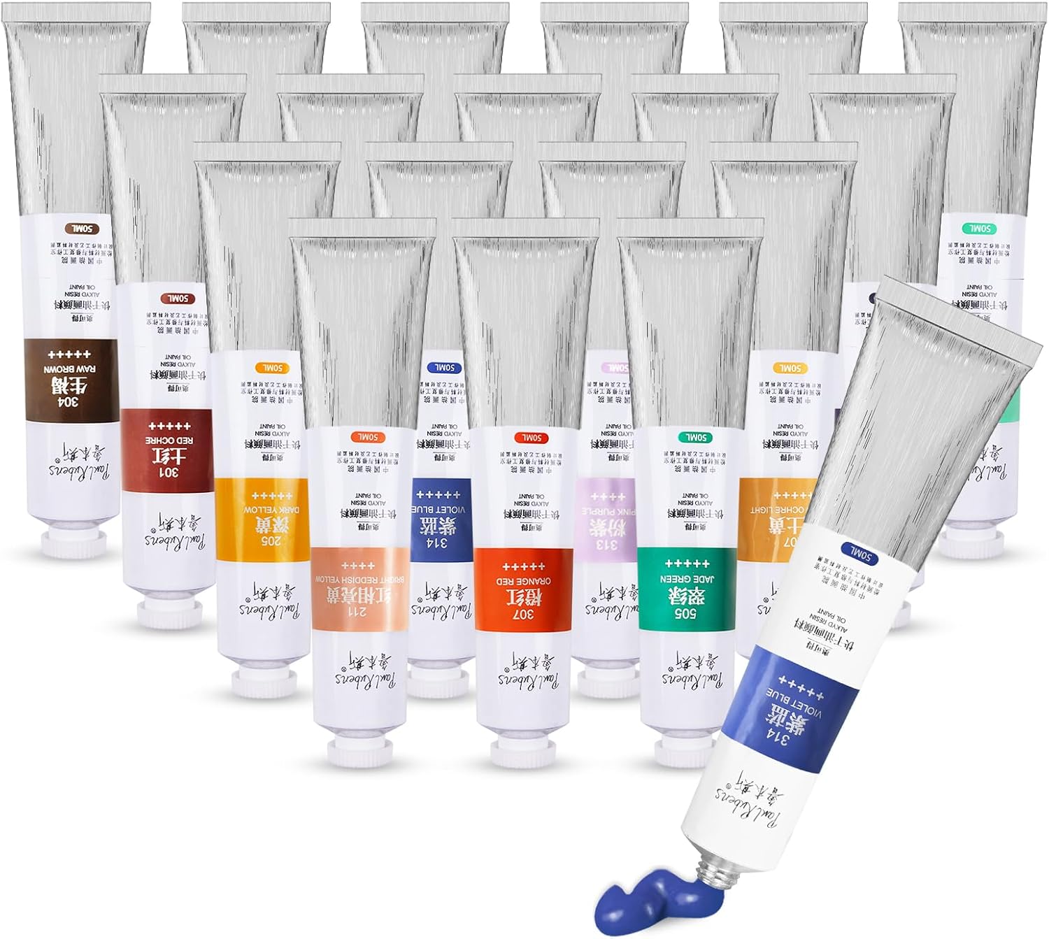 Paul Rubens Oil Paint, 18 Bright Oil Colors Art Supplies with High Saturation, 50ml Large Capacity Tubes, Faster Drying Time with Creamy Texture and Consistency for Artists, Students, Beginners