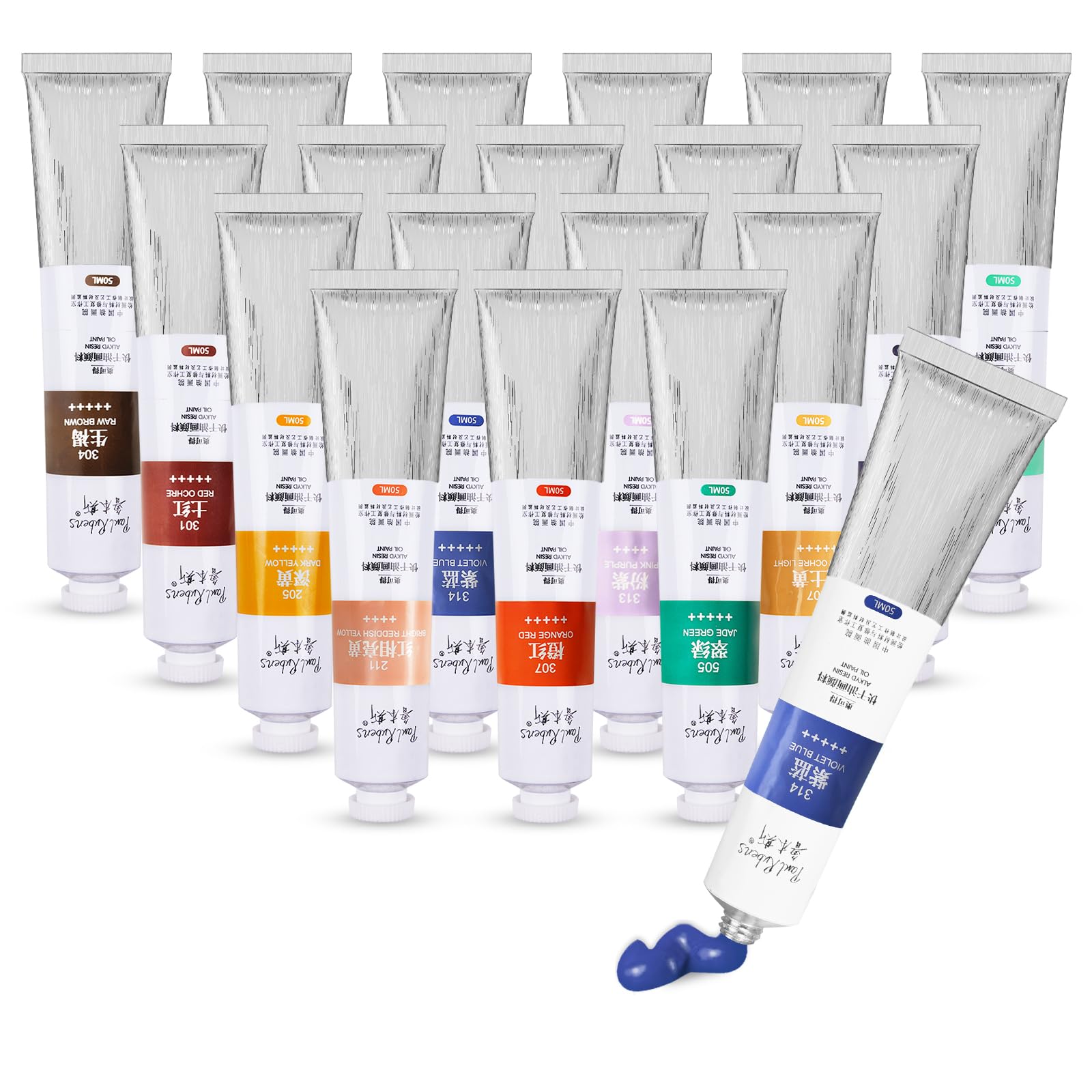 Paul Rubens Oil Paint, 18 Bright Oil Colors Art Supplies with High Saturation, 50ml Large Capacity Tubes, Faster Drying Time with Creamy Texture and Consistency for Artists, Students, Beginners