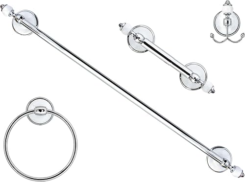 Juego de accesorios de baño de cuatro piezas, incluye toallero de 24 pulgadas, gancho para bata, anillo para toalla y soporte para papel higiénico,
