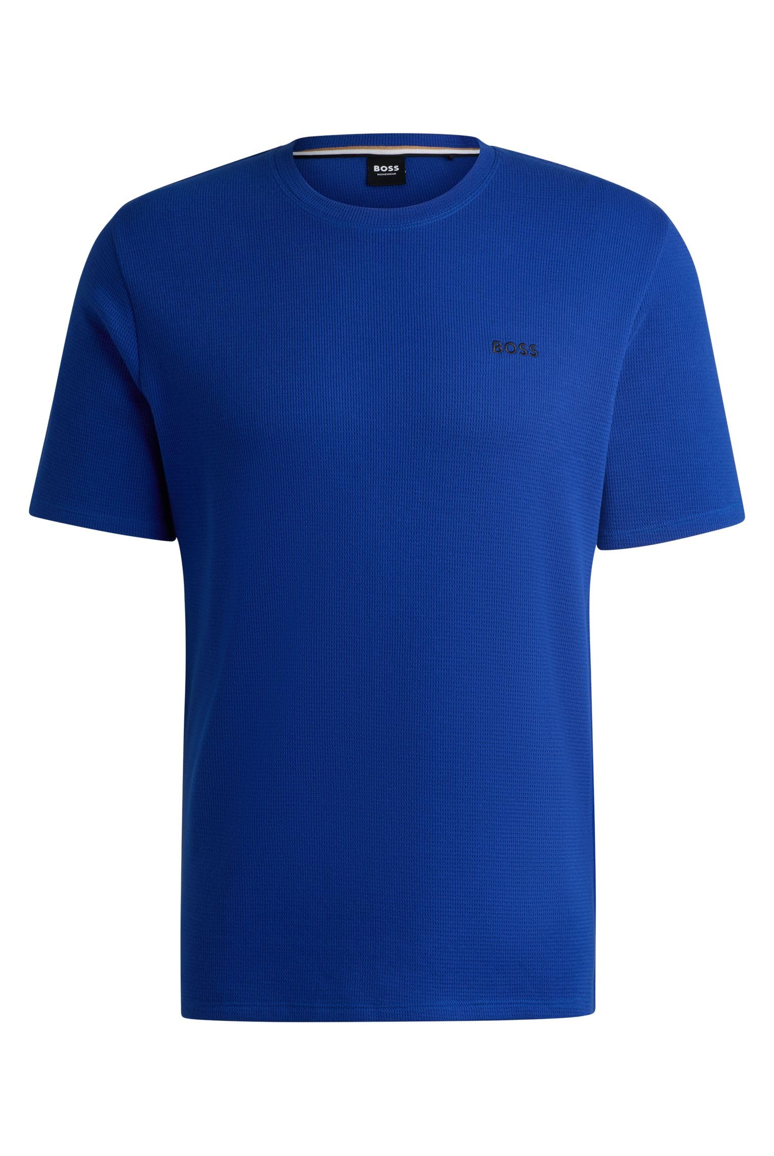 Boss Men's Bright Blue430 Waffle T-Shirt Waffle-Structured Pyjama T-Shirt With Embroidered Logo Extra Large