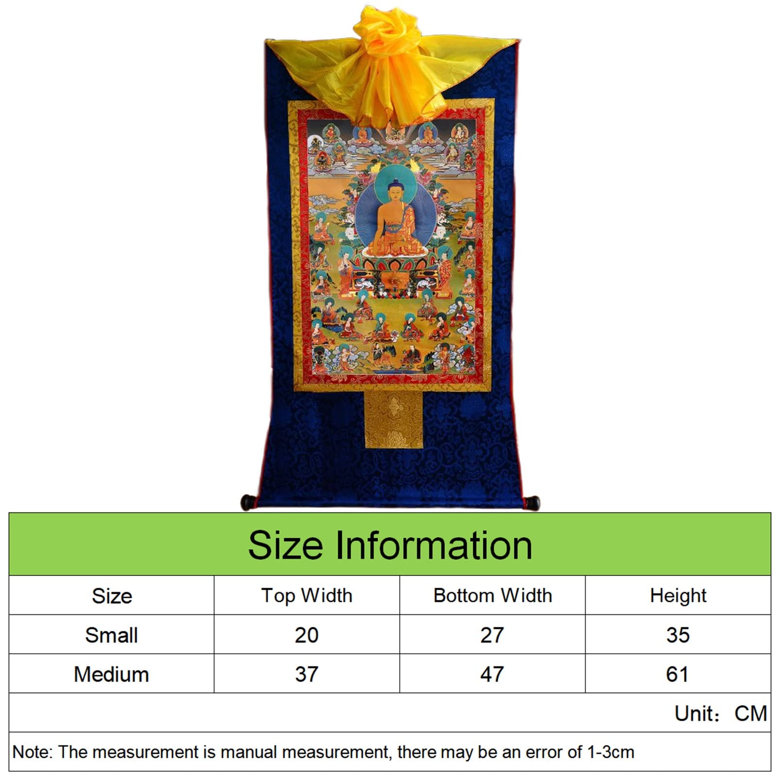 Thangka Buddista Tibetano Buddha Thangka Fatto a Mano in Broccato di Seta da Parete, 13,8 Pollici, 24 Pollici, Blu e Oro(Blue,S)