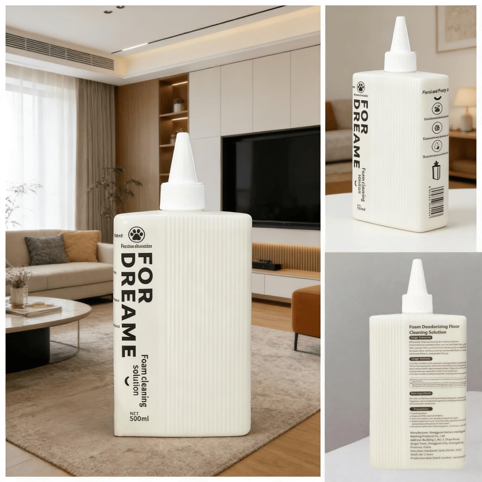 Liquido Detergente for Pavimenti, 500ml x5 Schiuma Deodorante for Animali Domestici, Profumo Fiore Frutta, Compatibile con Dreame H15 Pro/H14 Pro/H13 Pro Aspirapolvere Secco e Umido