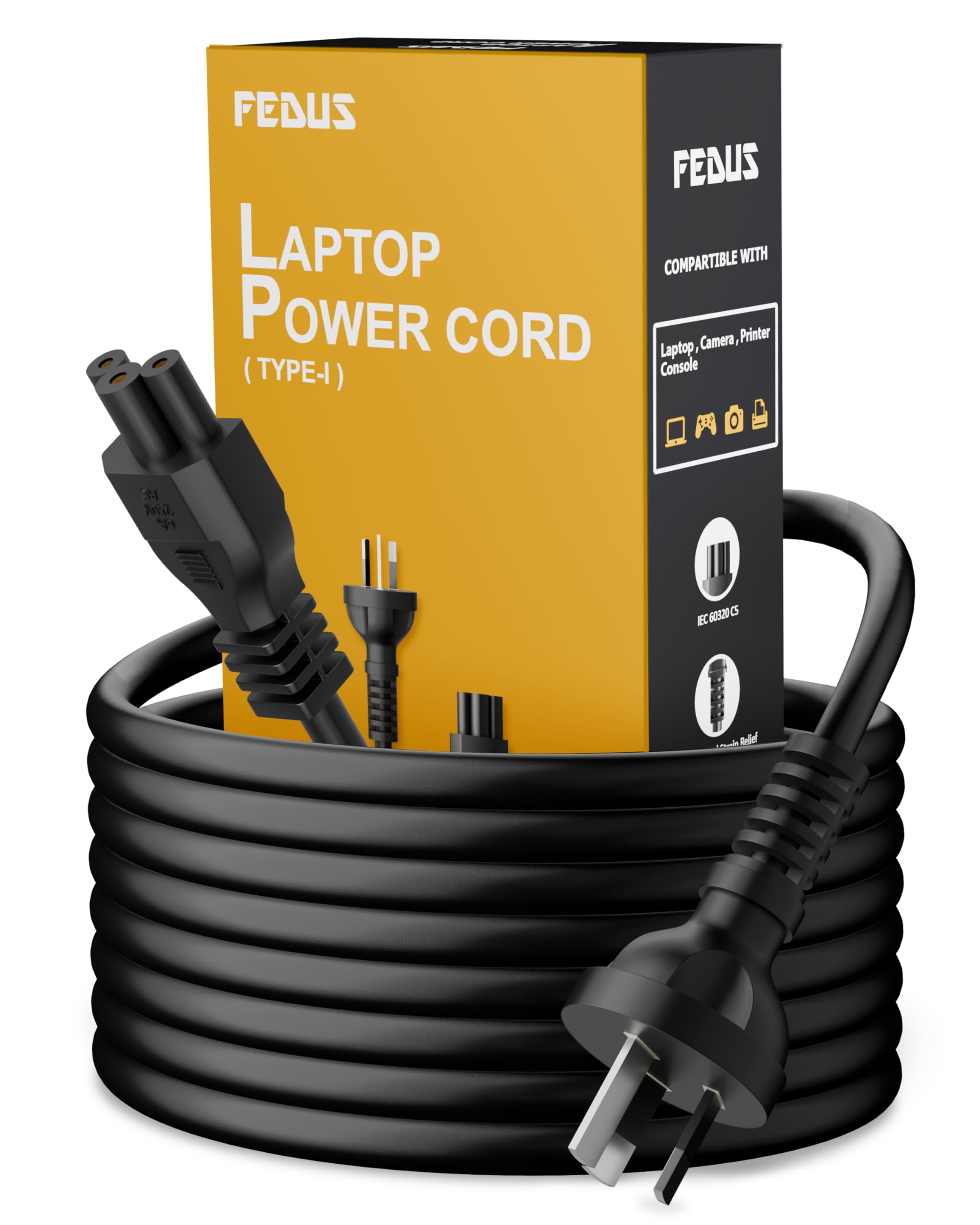 FEDUS 1.8M 3 Prong AU Australia SAA 3 Pins Plug 18 AWG Power Cord with IEC 320 C5 AU Plug Clover Leaf Laptop Computer Pure Copper Power Cable for PCs Monitors Power adapters, Printer, Appliances