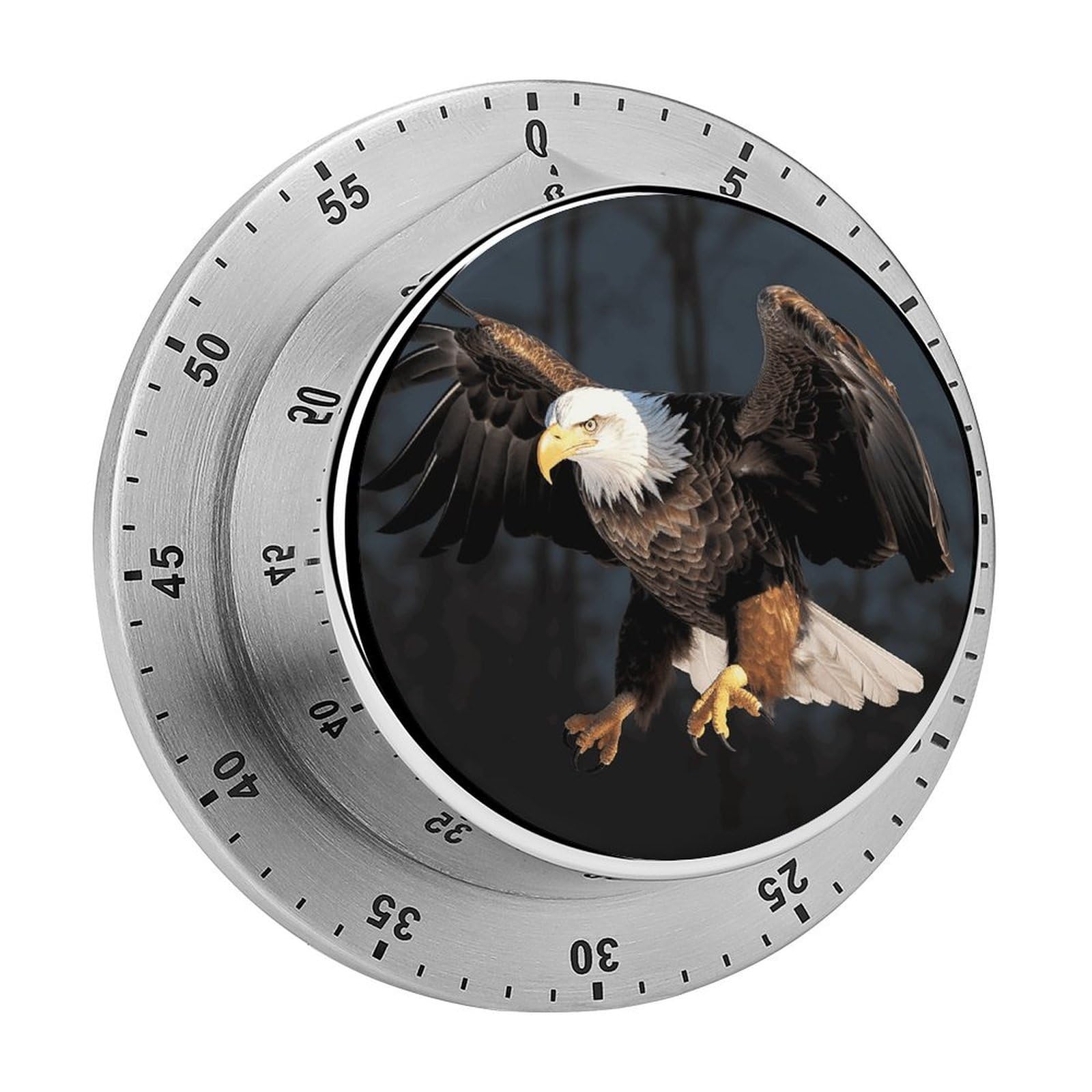 3D Bald Eagle Timer Exquisite Stainless Steel Body Mechanical Desk Timers 60 Minutes Visual Countdown Timers with Magnetic Backing Loud Alarm Kitchen Timer for Cooking