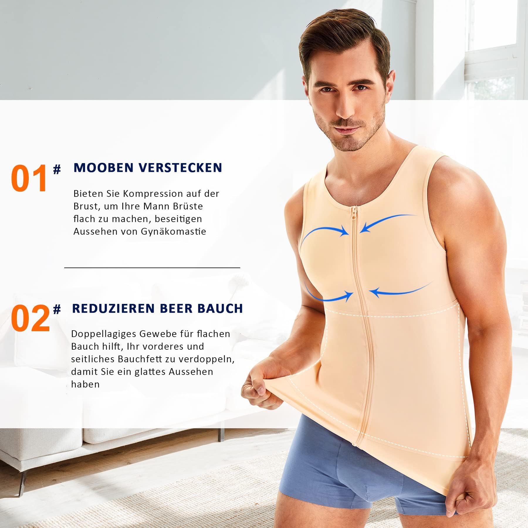Gotoly Camiseta Reductora Hombre Compresión Faja Chaleco Faja Reductora Camiseta Elástica para Abdomen Ropa Interior Reductora Hombre Body Shaper