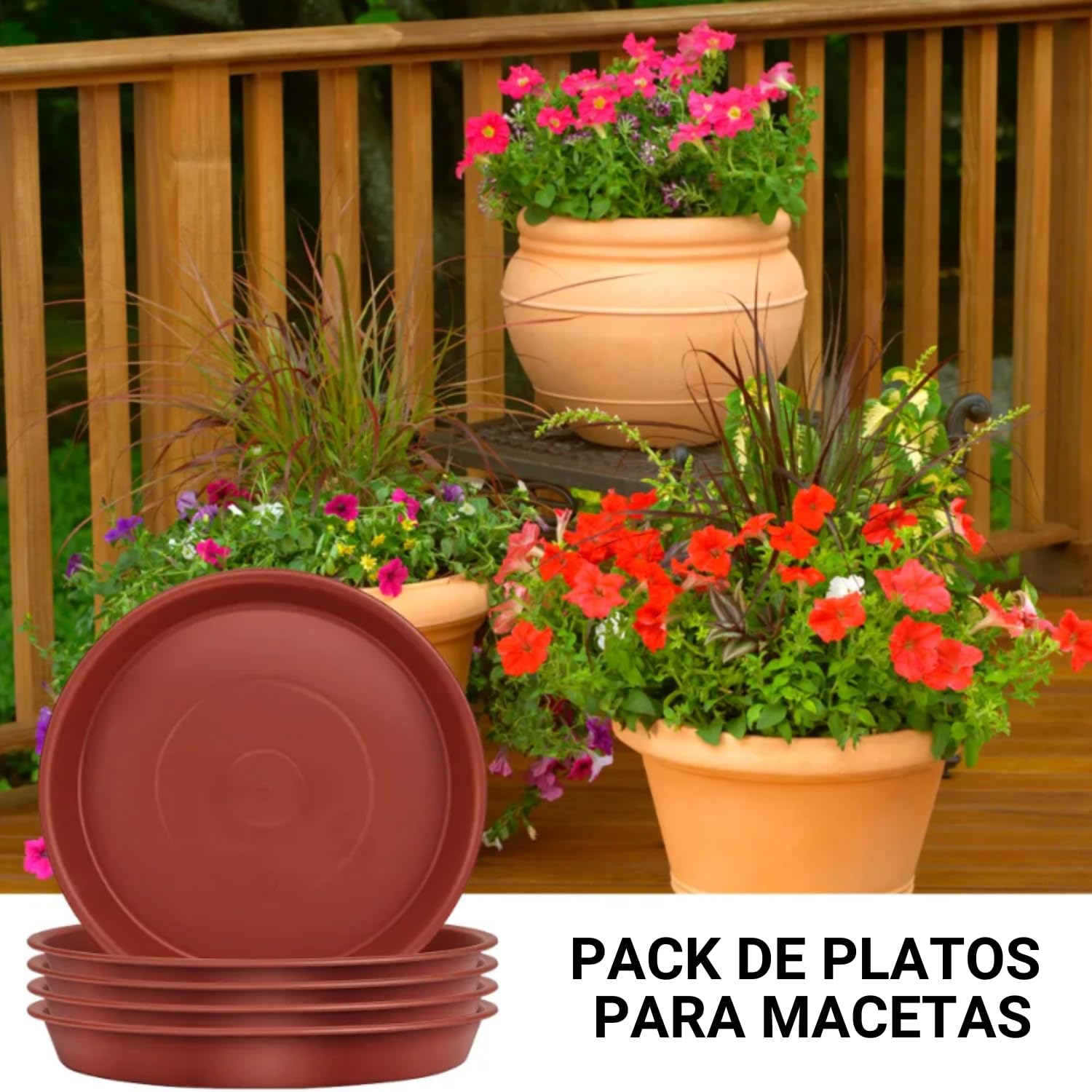 GROWMANIA Pack 10 Platos Redondos Terracota para Macetas Diámetro 16 cm - Plato Plástico para Maceteros Marrón
