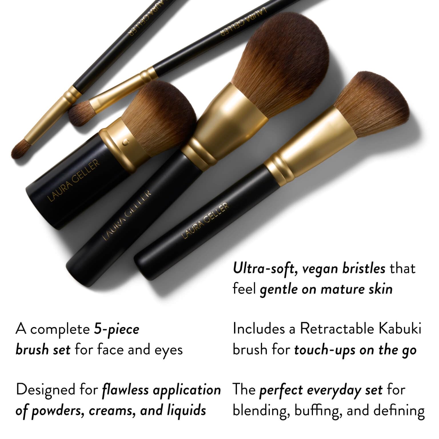 LAURA GELLER NEW YORK Brochas de maquillaje profesional cosméticas, libres de crueldad, juego de 5 brochas de cara completa 05