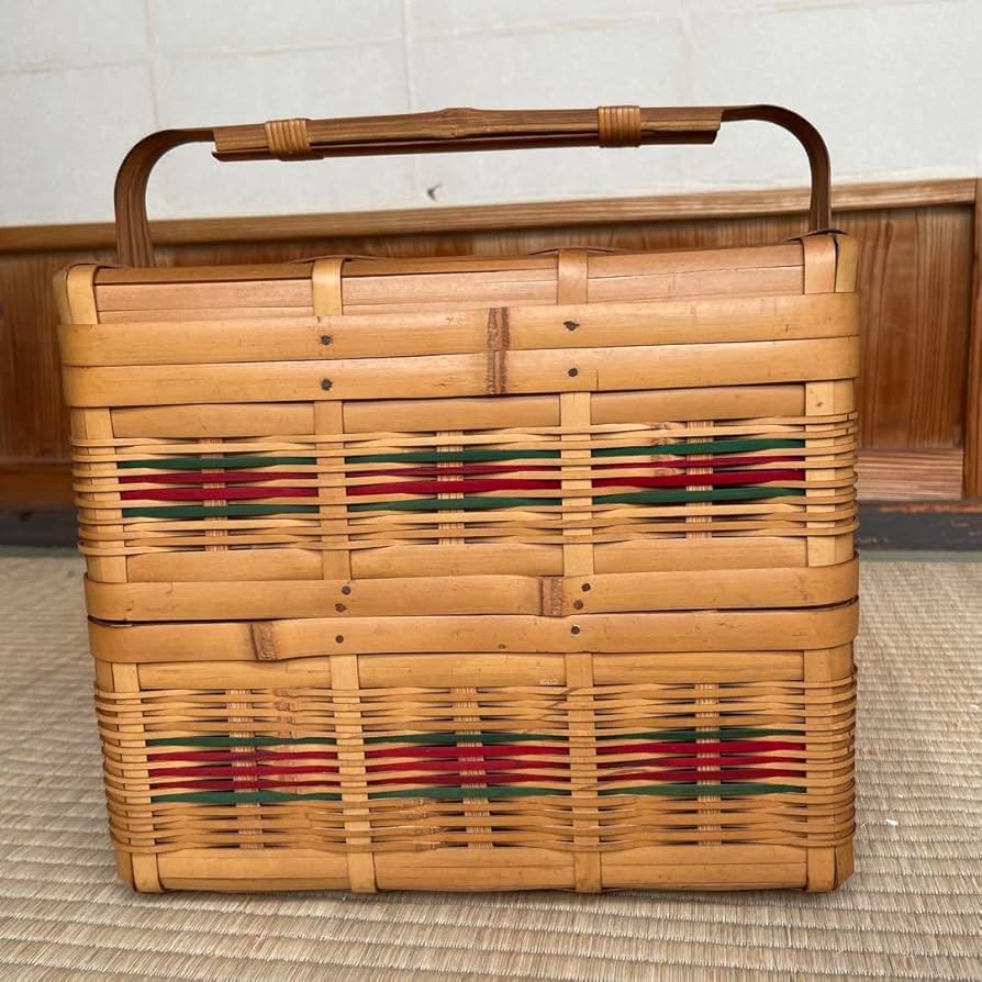 レトロ 貴重 竹製 竹籠 竹編み かご 2段 蓋付 弁当箱 バスケット 古道具 Amazon.co.jp: 昭和レトロ 竹籠 竹カゴ 編みかご 2段弁当箱