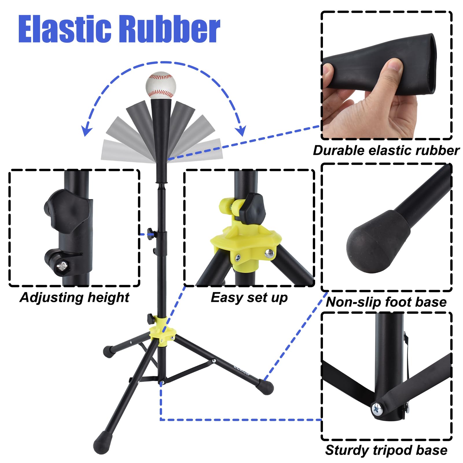 ELKCIP Baseball Batting Tee - Adjustable Height Softball Tee Ball Stand for Hitting Practice - Portable Tripod Stand for Batting Practice Equipment with Carrying Bag for Adults and Youth Teens, Green