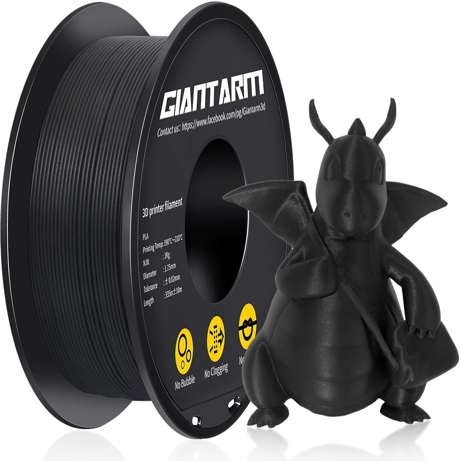 GIANTARM Matte PLA, 1.75mm PLA Filament, 1KG Spool(2.2lb), Vacuum Packaging, 3D Printer Filament for Bambu Lab (Matte Black)