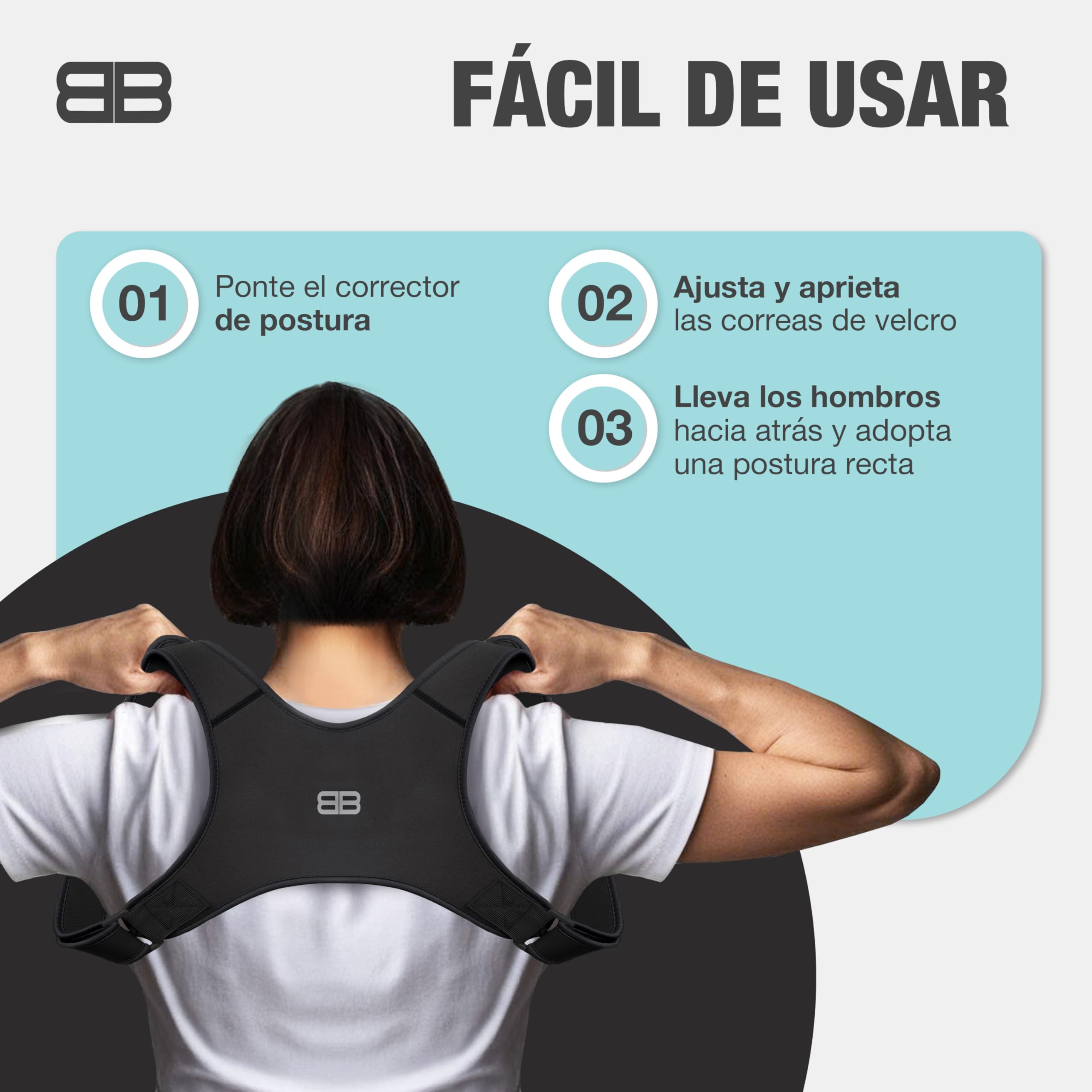 BACK BODYGUARD: arnés ajustable - neopreno transpirable, Negro, L | Negro, talla L, posible intercambio, lavable a máquina