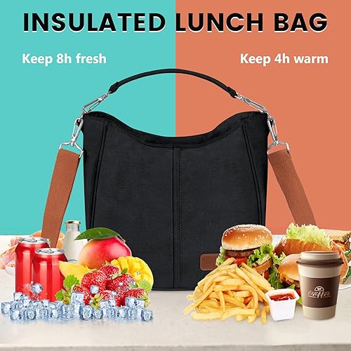 Miniatura 5 de Joymee - Lonchera grande para mujer, con aislamiento y correa ajustable para hombro, bolsa de mano para el trabajo, oficina, pícnic y viajes