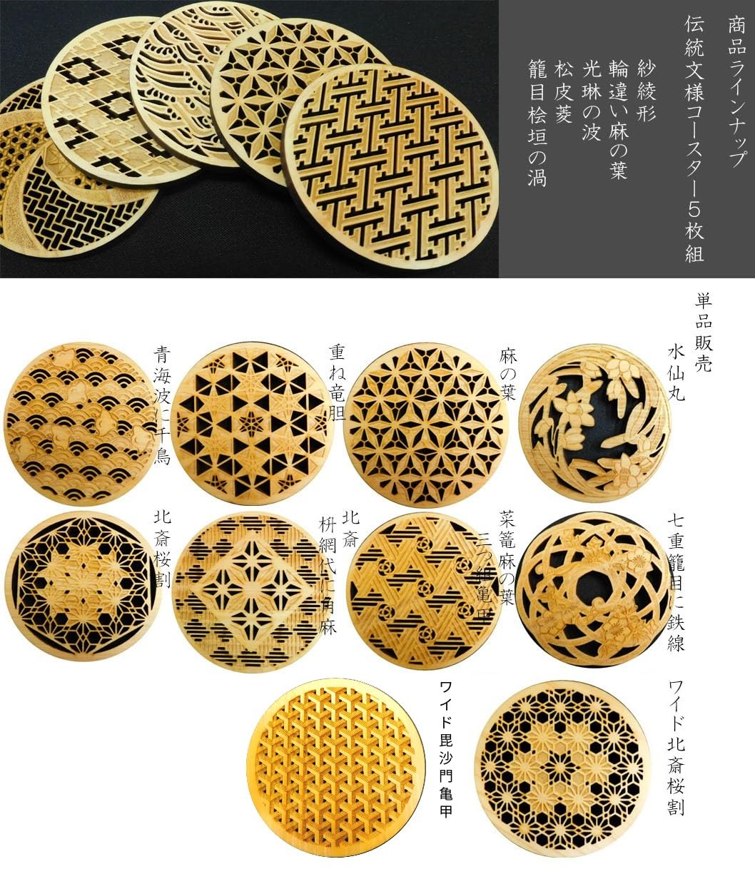 Amazon｜【純日本製】 高精度立体加工 和の伝統文様コースター (ワイド