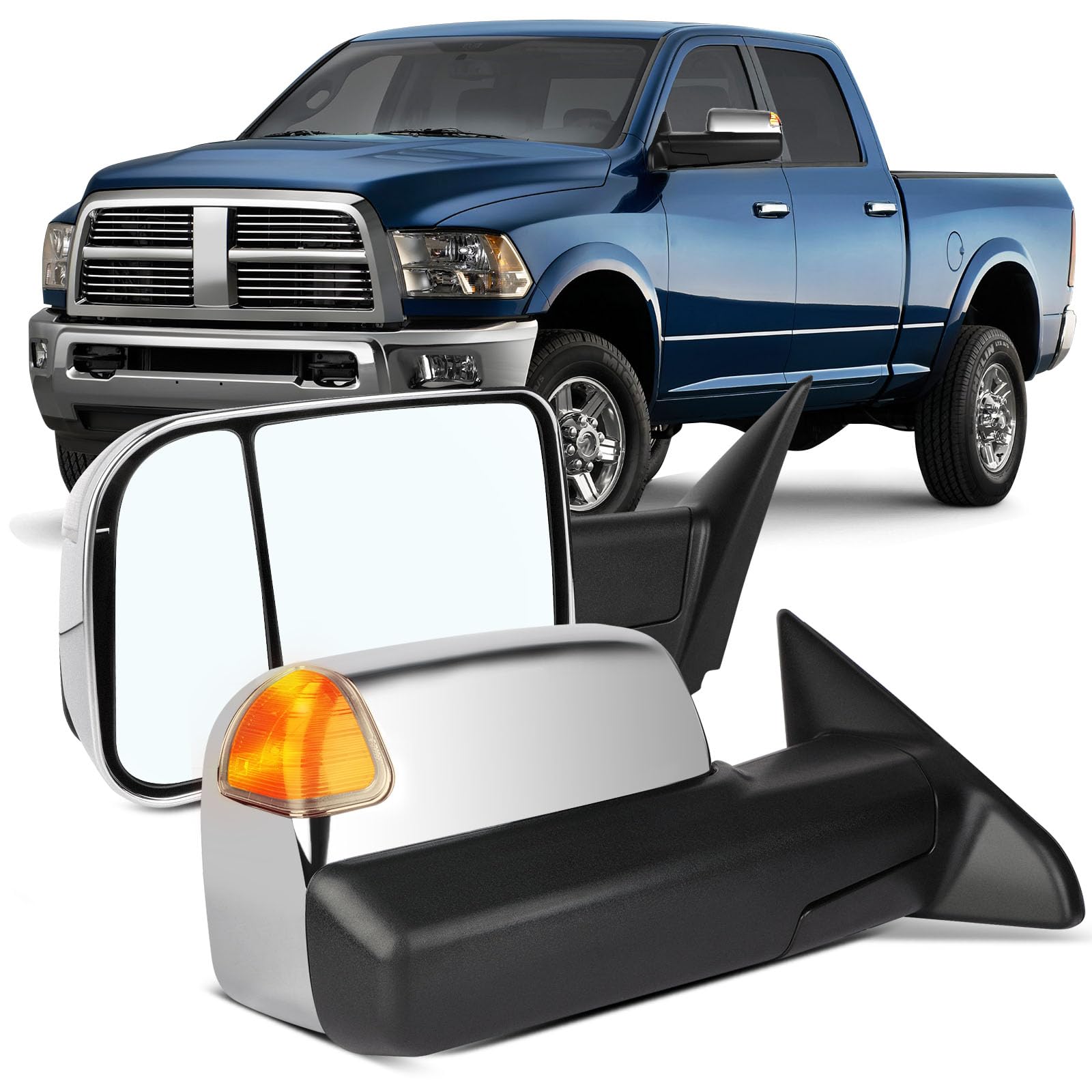 Chrome Power Heated Towing Mirrors With Puddle Light & Signal - Pair For 09-15 Ram 1500/2500/3500 8 thumbnail image
