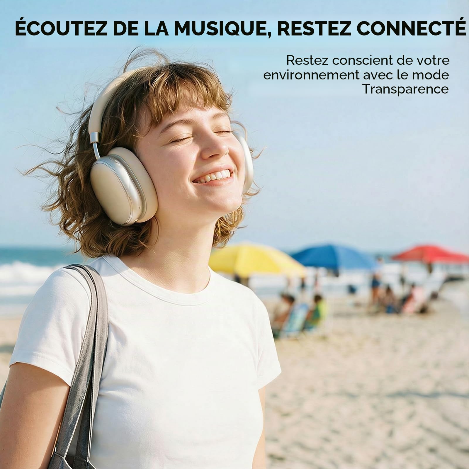 NC95 Casque Bluetooth sans Fil à Réduction de Bruit Hybride,Bluetooth 6.0,120 Autonomie,Contrôle par Application,Mode Transparence,Charge Rapide pour Les Voyages/Le Travail(Lumière des étoiles)