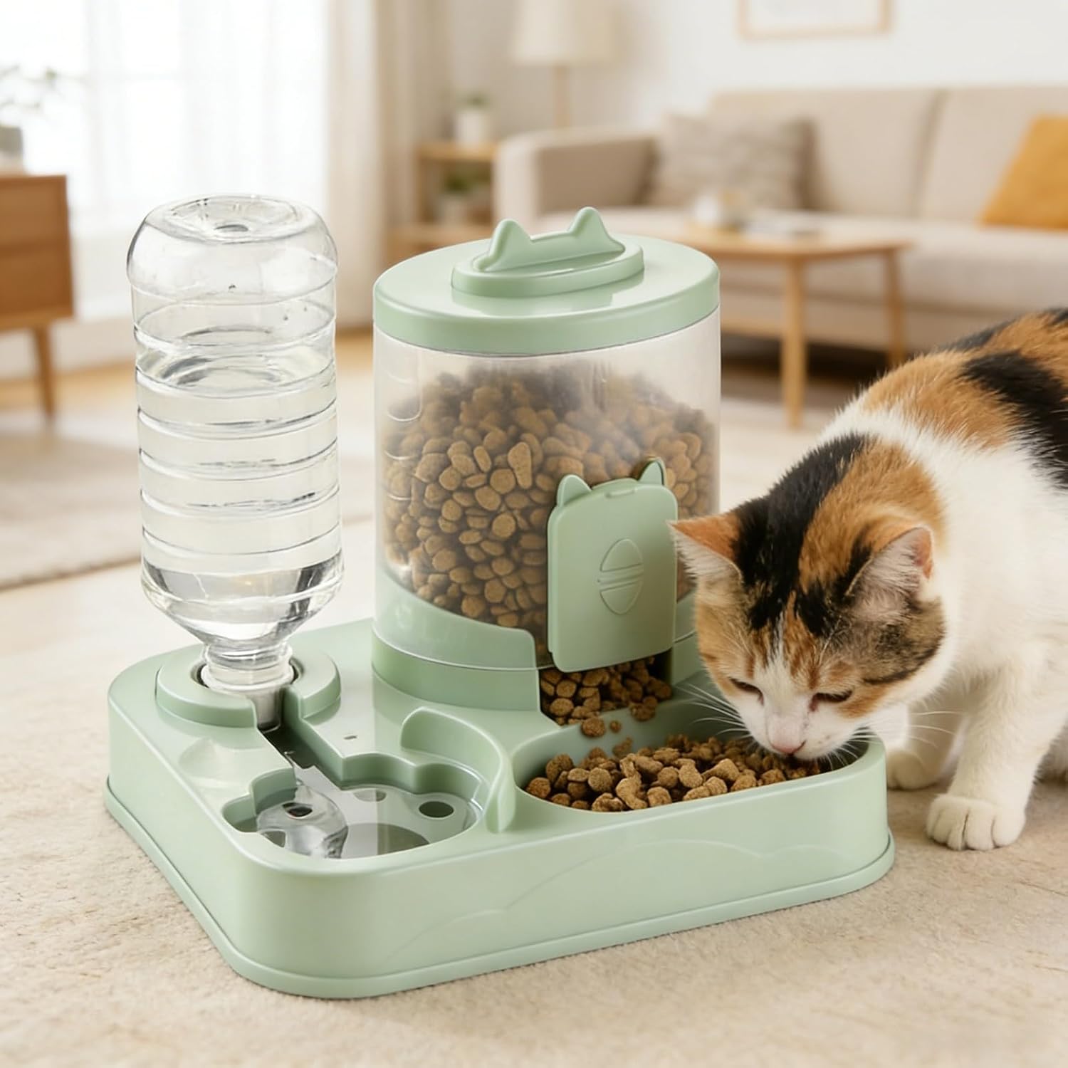 2 in 1 Automatic Pet Feeder Water Dispenser, Adjustable Elevated Raised Stand Feeder, Automatic Cat Feeder with Non Slip Base for Small Medium Dog Puppy Cat, Easy to Clean (Color B)