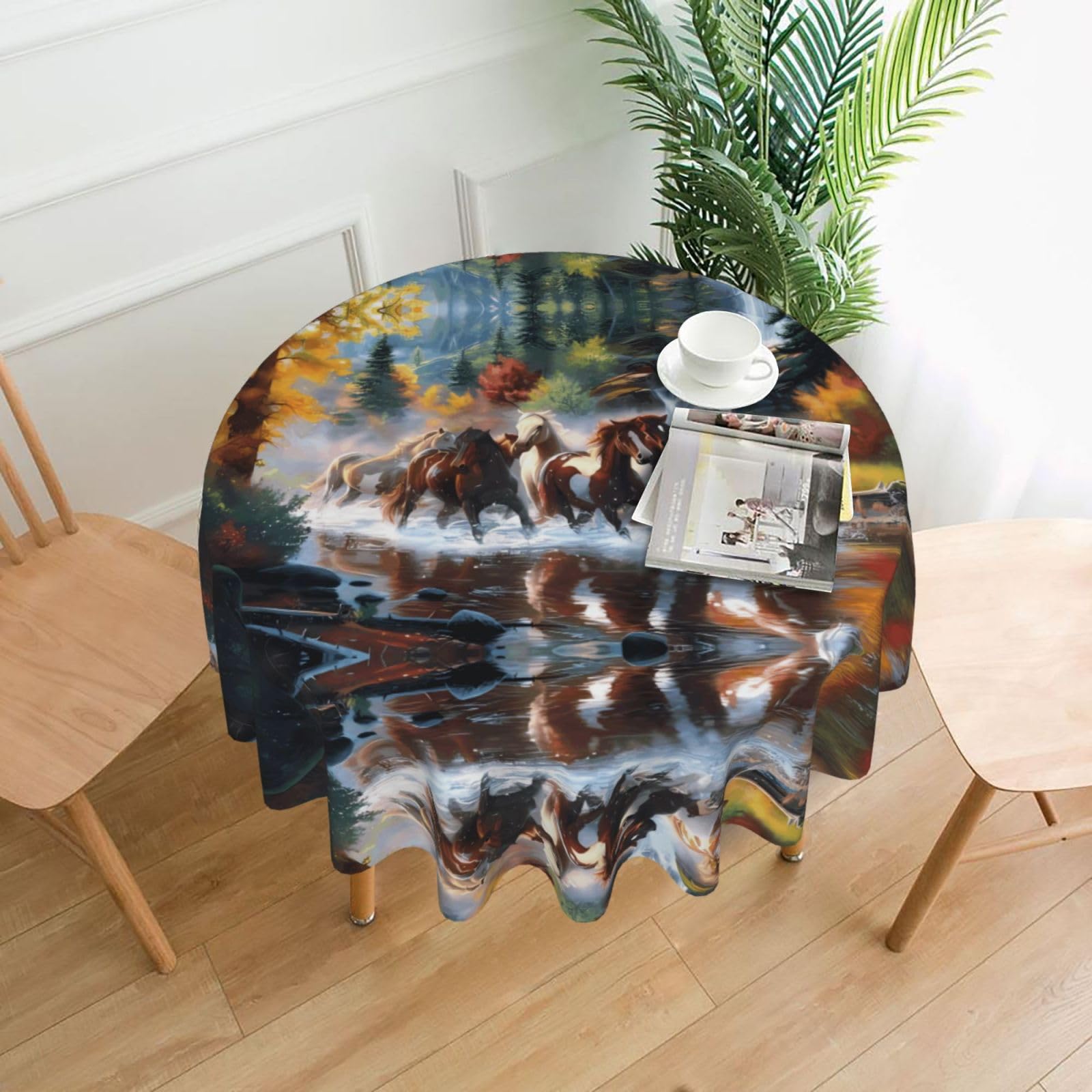 MROWYC Horses Printed Practical Round Tablecloth, Durable, Suitable for Home, Restaurant, Hotel, Gathering, and Decorative Table Covers
