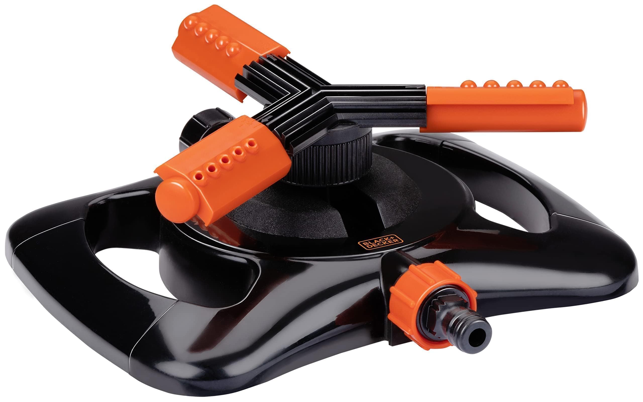 Black & Decker Lawn Sprinkler 3 Arms - 360° Watering - 25 x 24 x 8 cm - Garden Hose Connector - Black/Orange