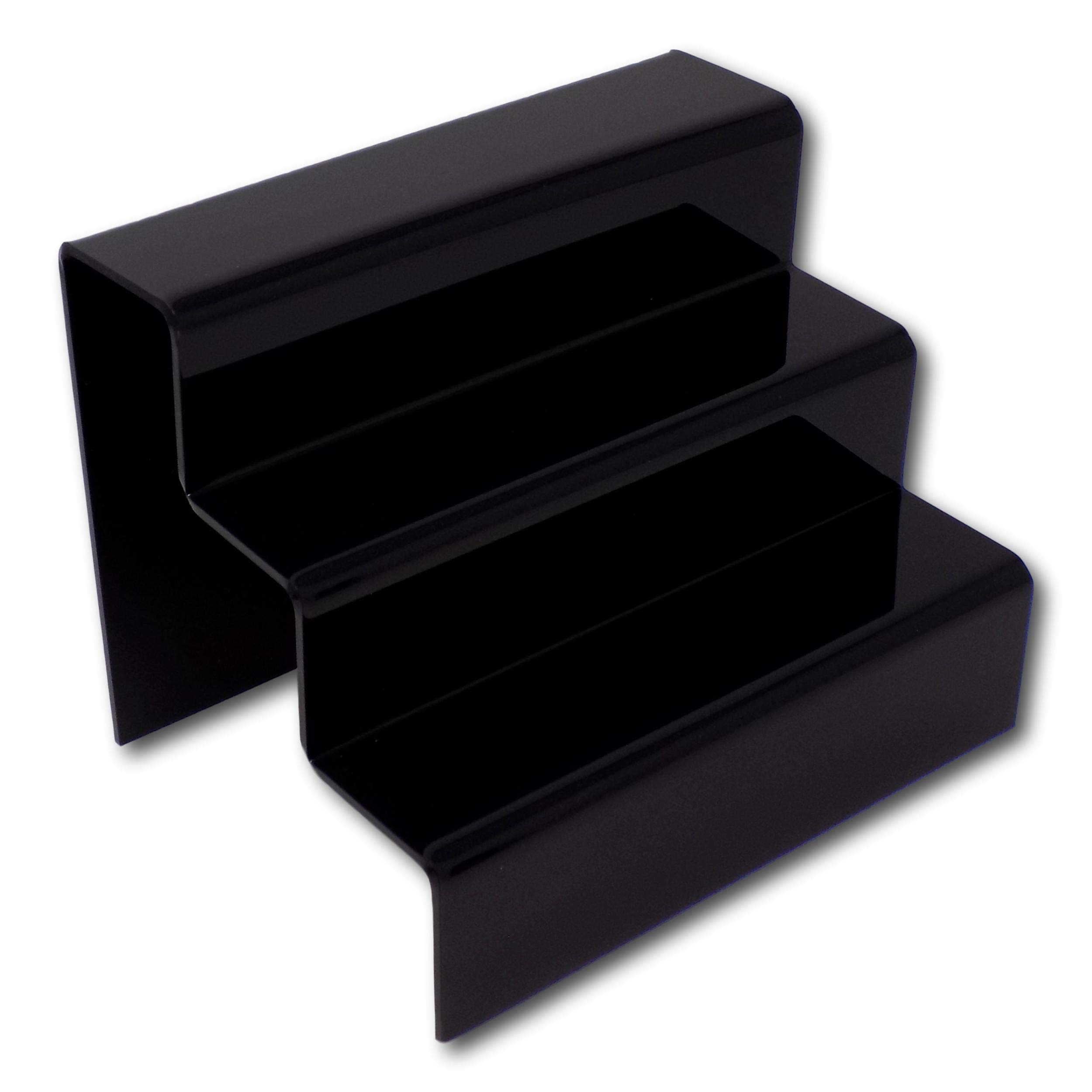 EPOSGEAR Three (3) Step Tier Clear or Coloured Acrylic Plastic Retail Riser Counter Display Plinth Stands - Perfect for Shops, Stalls, Ornaments, Models etc (Black, Medium)