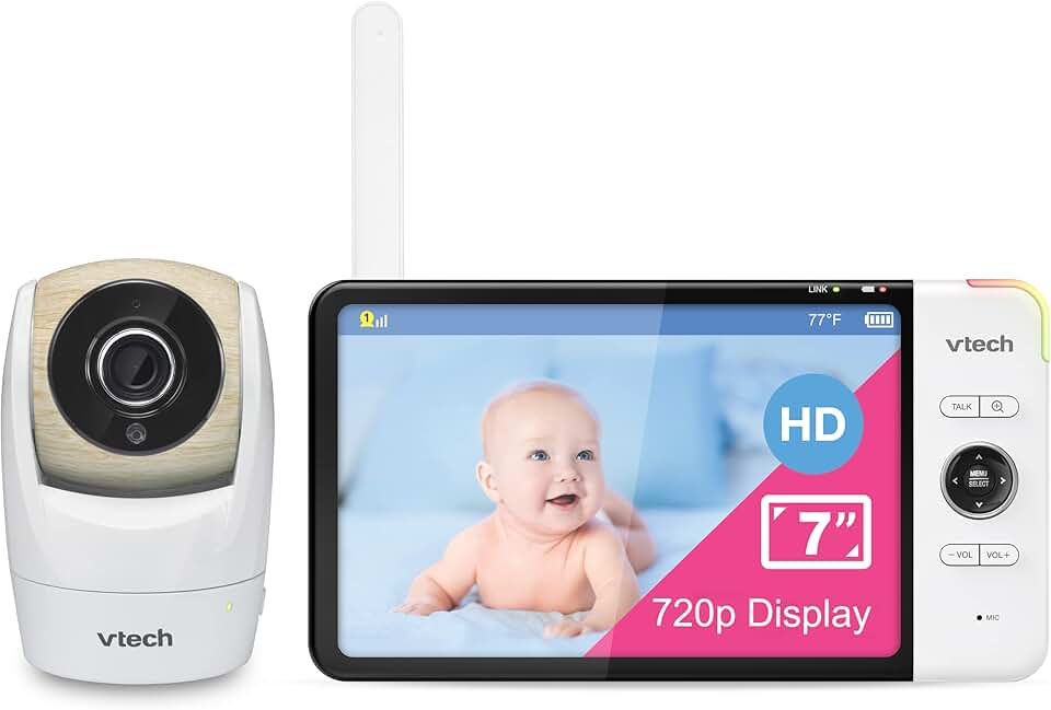 VTech Monitor Digital para Bebê VM919HD, Tela LCD 7 Polegadas HD 720p, Câmera 360 Graus, Interfone