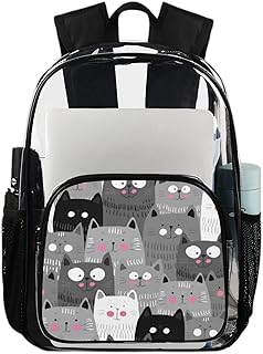 Mochila transparente de gatos cinza fofos, mochila resistente à água, mochila transparente de PVC com alça de ombro reforçada para escola, trabalho, viagens, Multicor