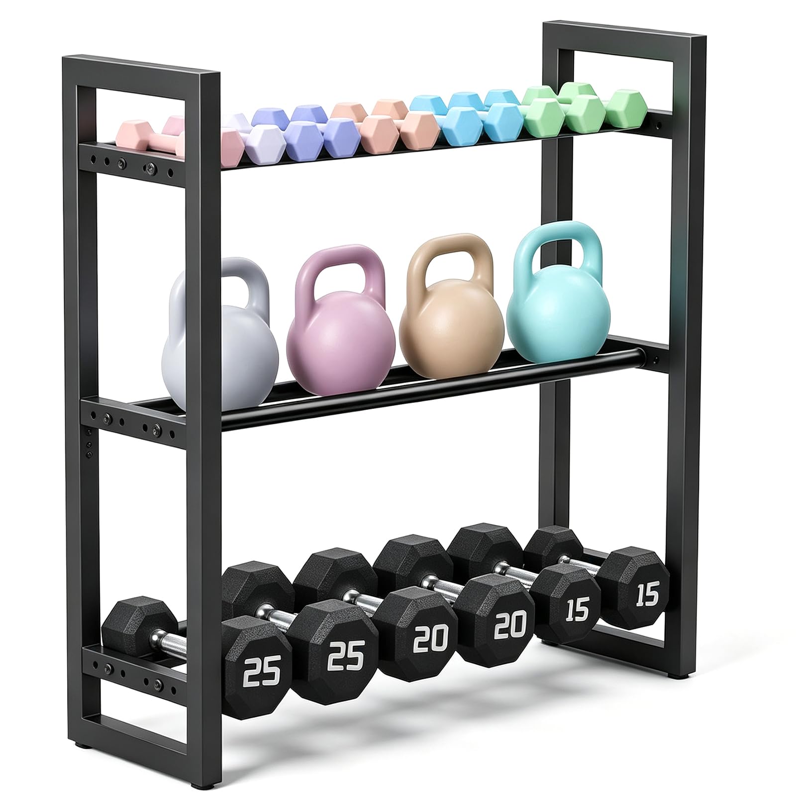 Adjustable 3-Tier Dumbbell Rack Metal 360lb Capacity Black