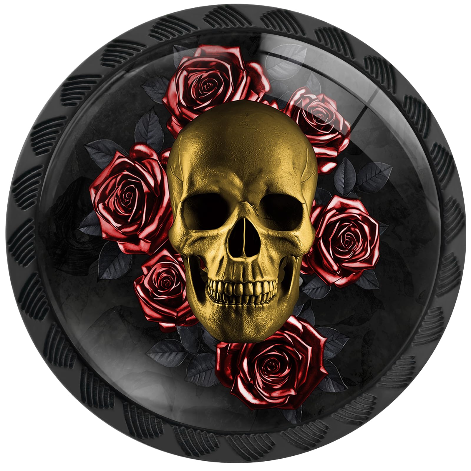 Artinhand Gothic Gold Skull With Red Roses 12 Pack Cabinet Knobs Round Drawer Pulls Black Dresser Knob Cupboard Door Handles Hardware For Kitchen Bathroom Cabinets