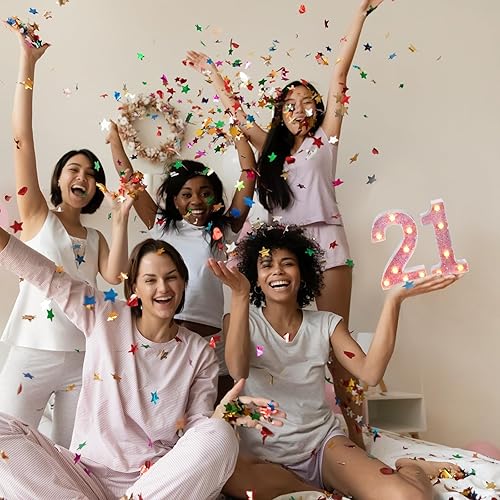 Miniatura 5 de Decoraciones de 21 cumpleaños con números LED 21, adornos de decoración de mesa de comedor, números rosados 1 número 2, adecuados para fiestas de