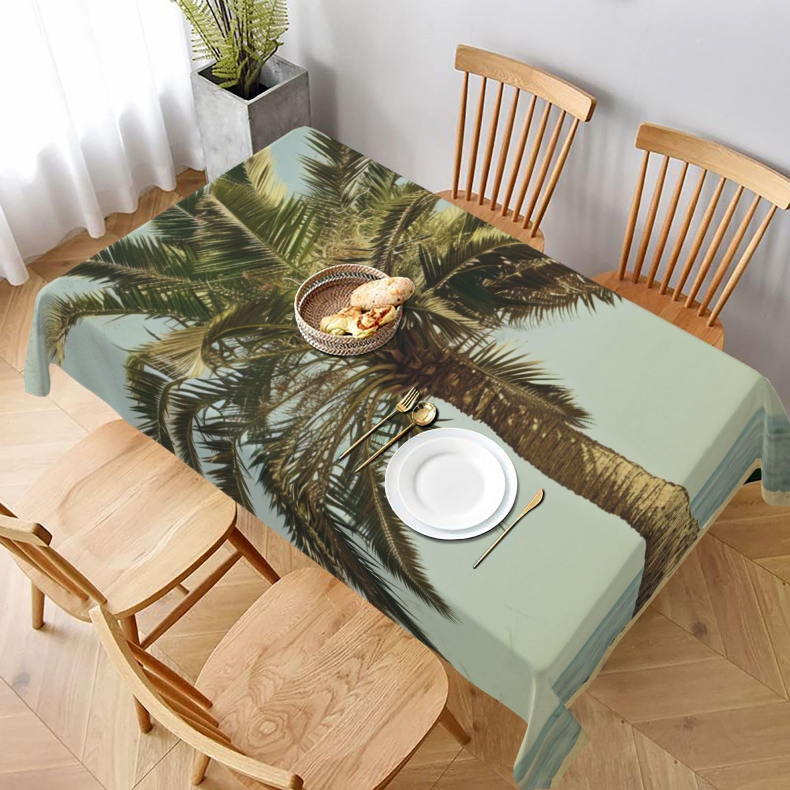WPKJU Palm Tree Tropical Printed Tablecloth 60x90 in Water Resistant Table Cover Washable Rectangle Table Cloth for Dining Tables